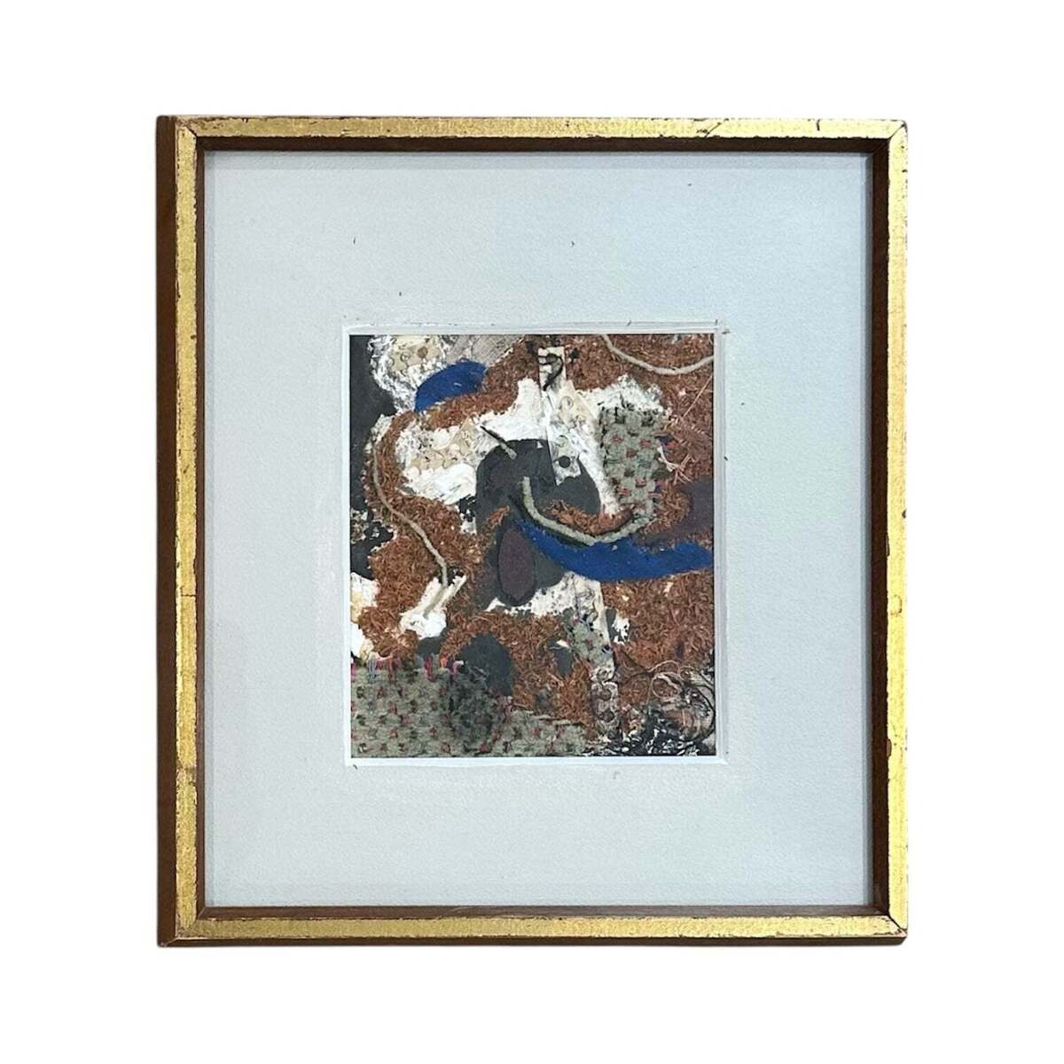 Earthy Textile Collage in Black Browns and Blues