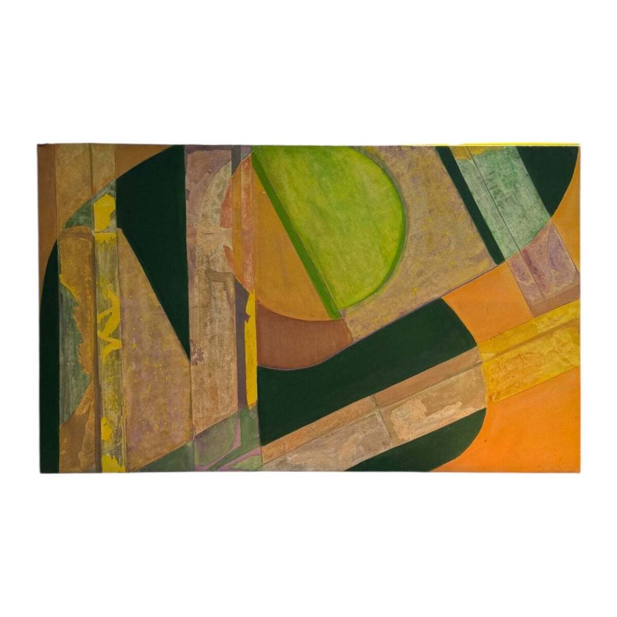 Oversized Abstract Expressionist Painting Orange, Greens, and Yellow