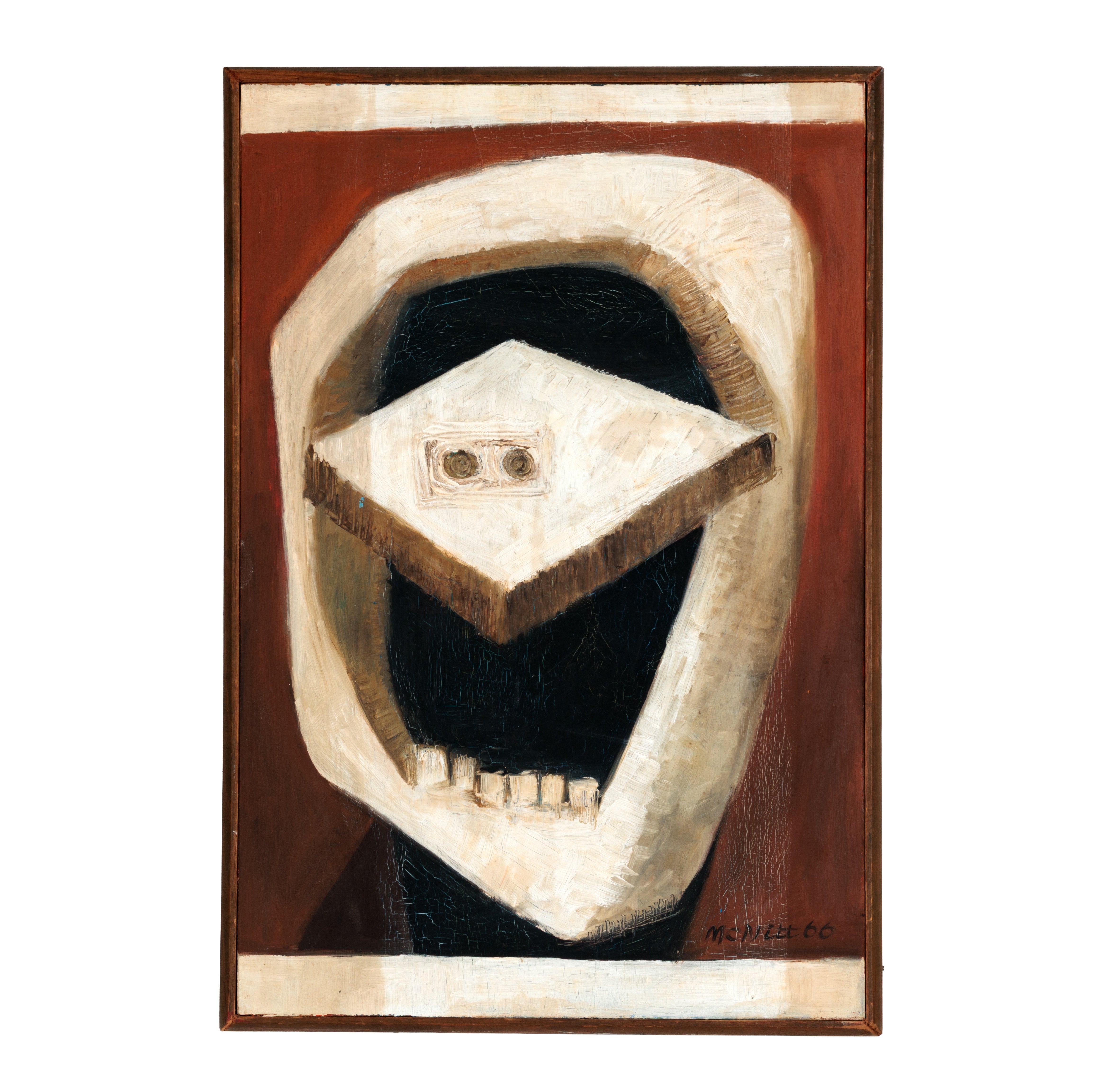1966 Surrealist Abstract Oil Portrait in Original Wood Frame