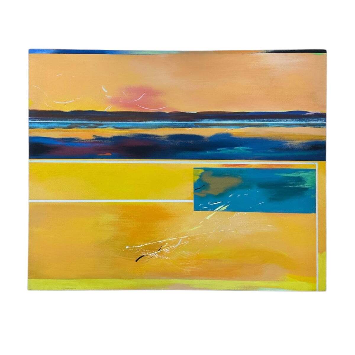 Abstract Painting in Yellows with Turquoise