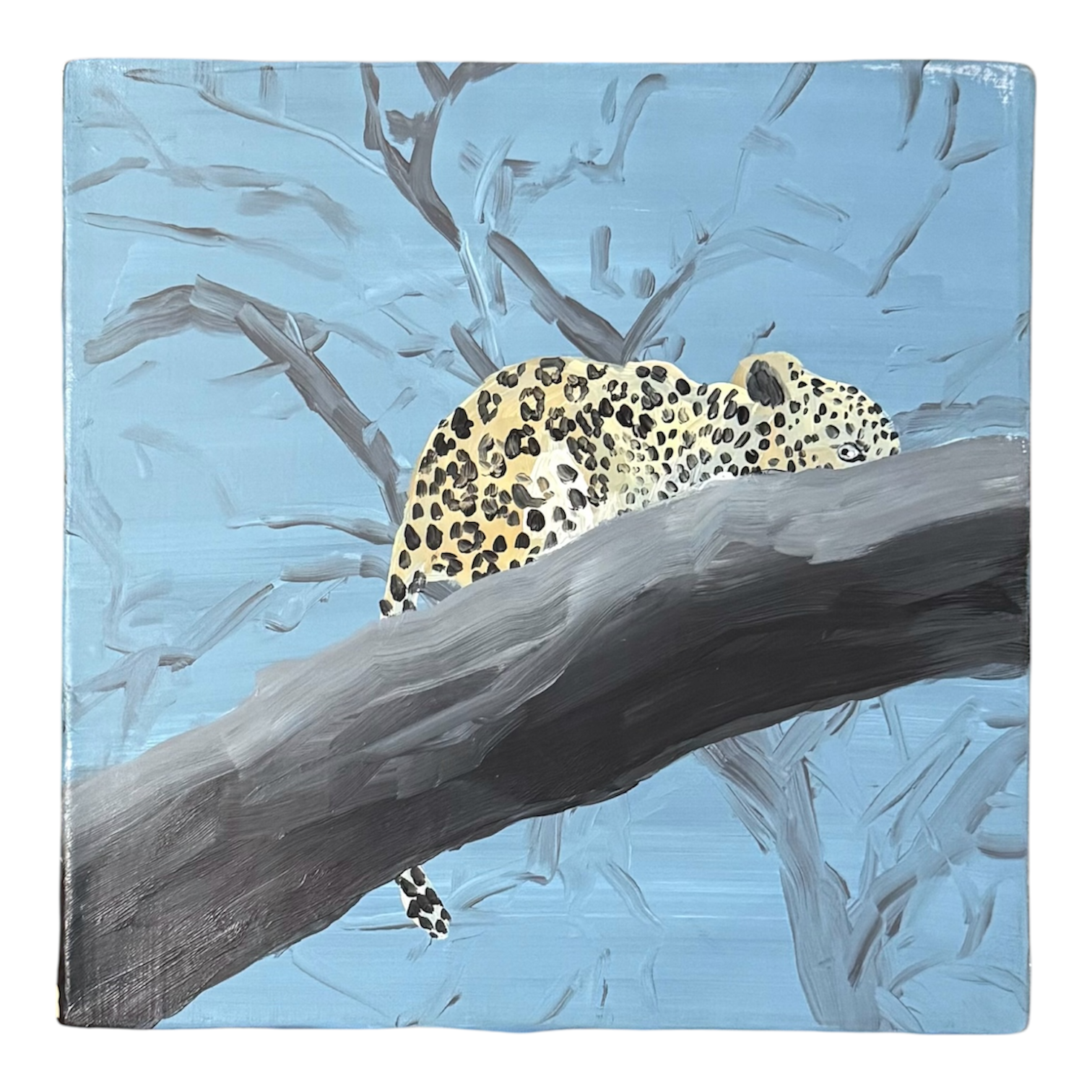 Charming Painting of Leopard Hiding in a Tree