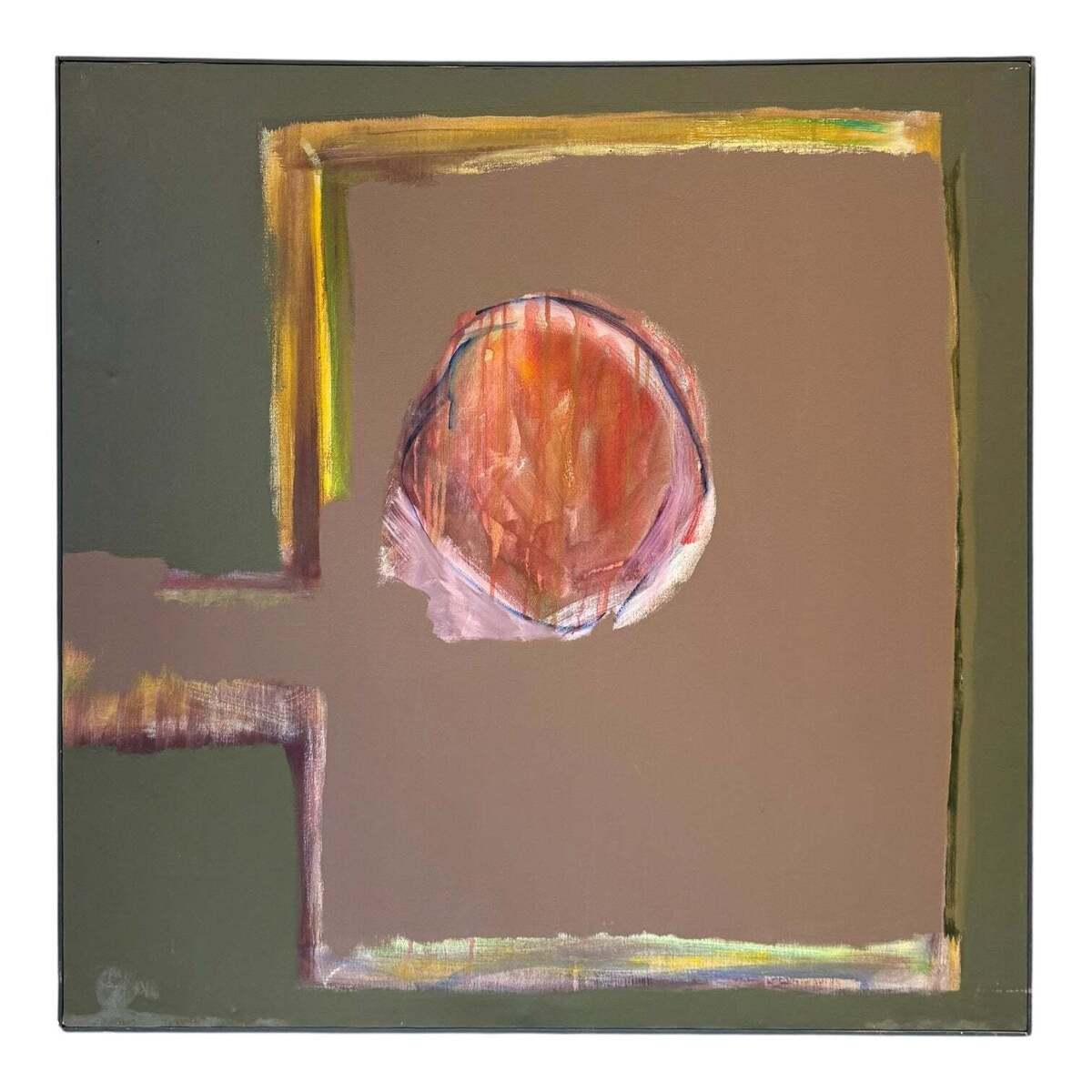 Abstract Colorblocked Oil Painting in Olive, Taupe and Persimmon