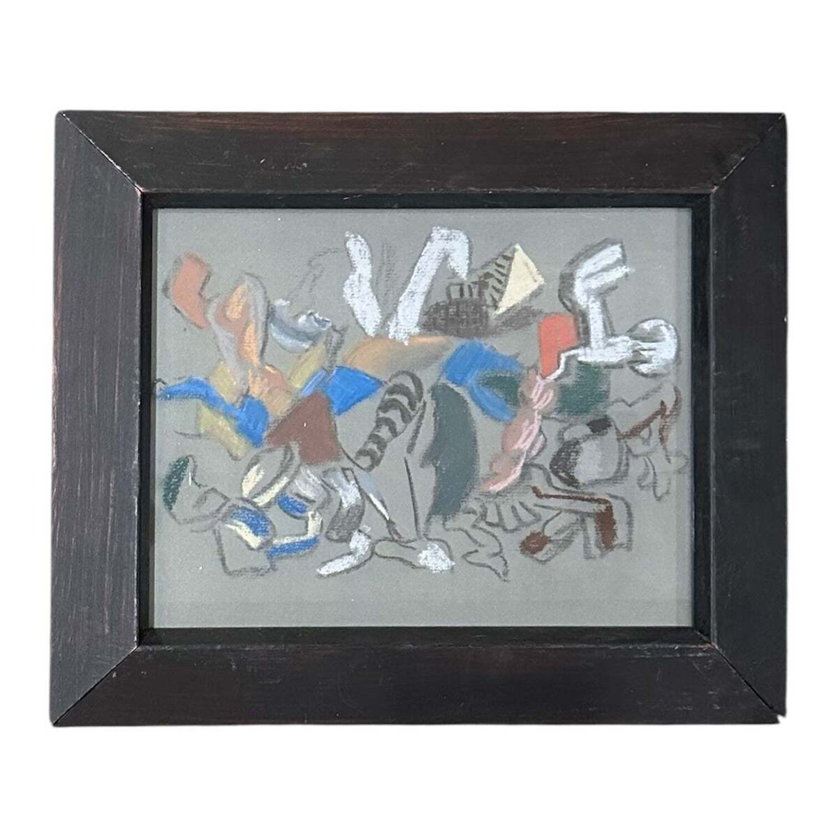 Energetic Abstract in Grays in Vintage Wood Frame