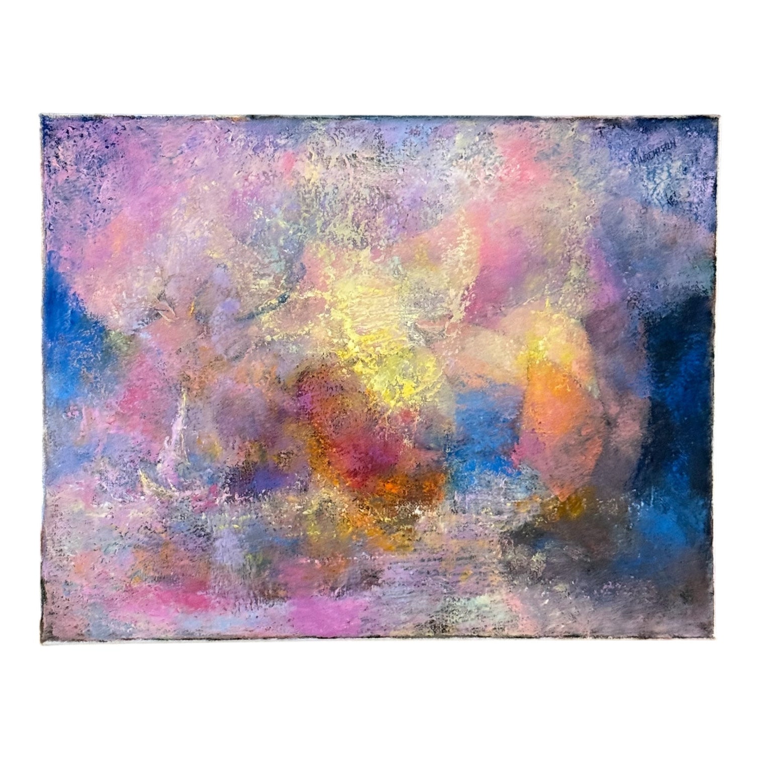 Textured Abstract of Hazy Lavender and Radiant Yellow Prismatic Forms