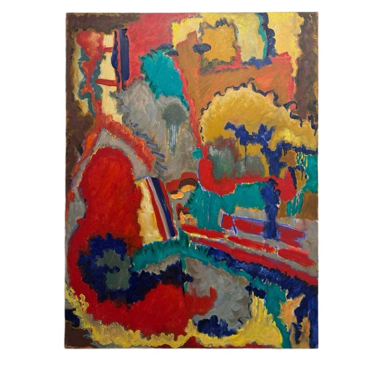 Abstract Oil on Canvas in Rich Jewel Tones