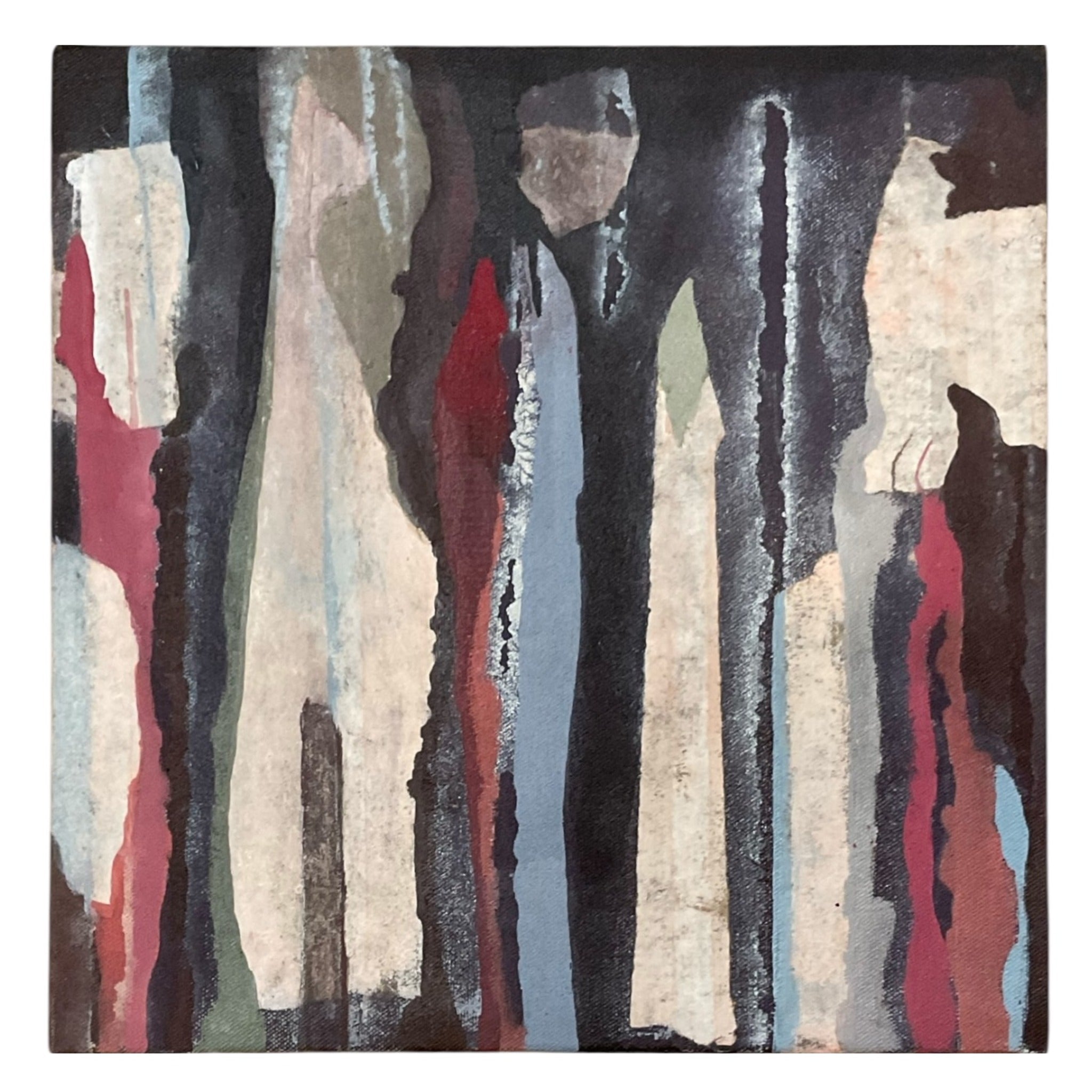 Vintage Figurative Abstract Oil Painting in Rose, Black and Blue
