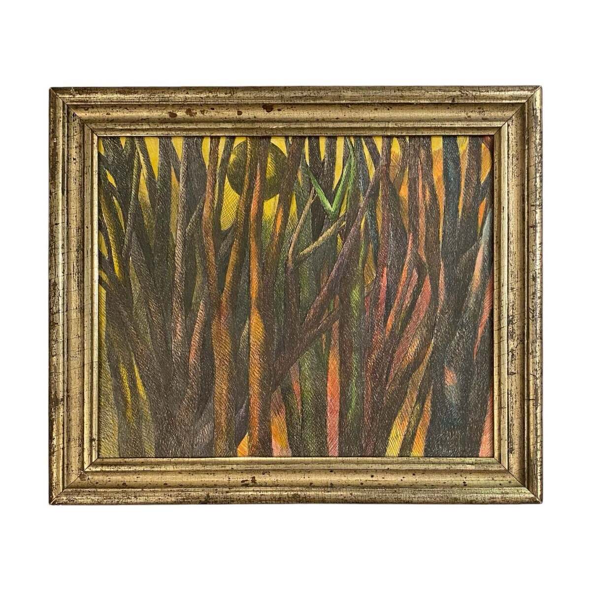 Mid-20th Century Ink and Watercolor  on Paper in Antique Gilt Wood Frame