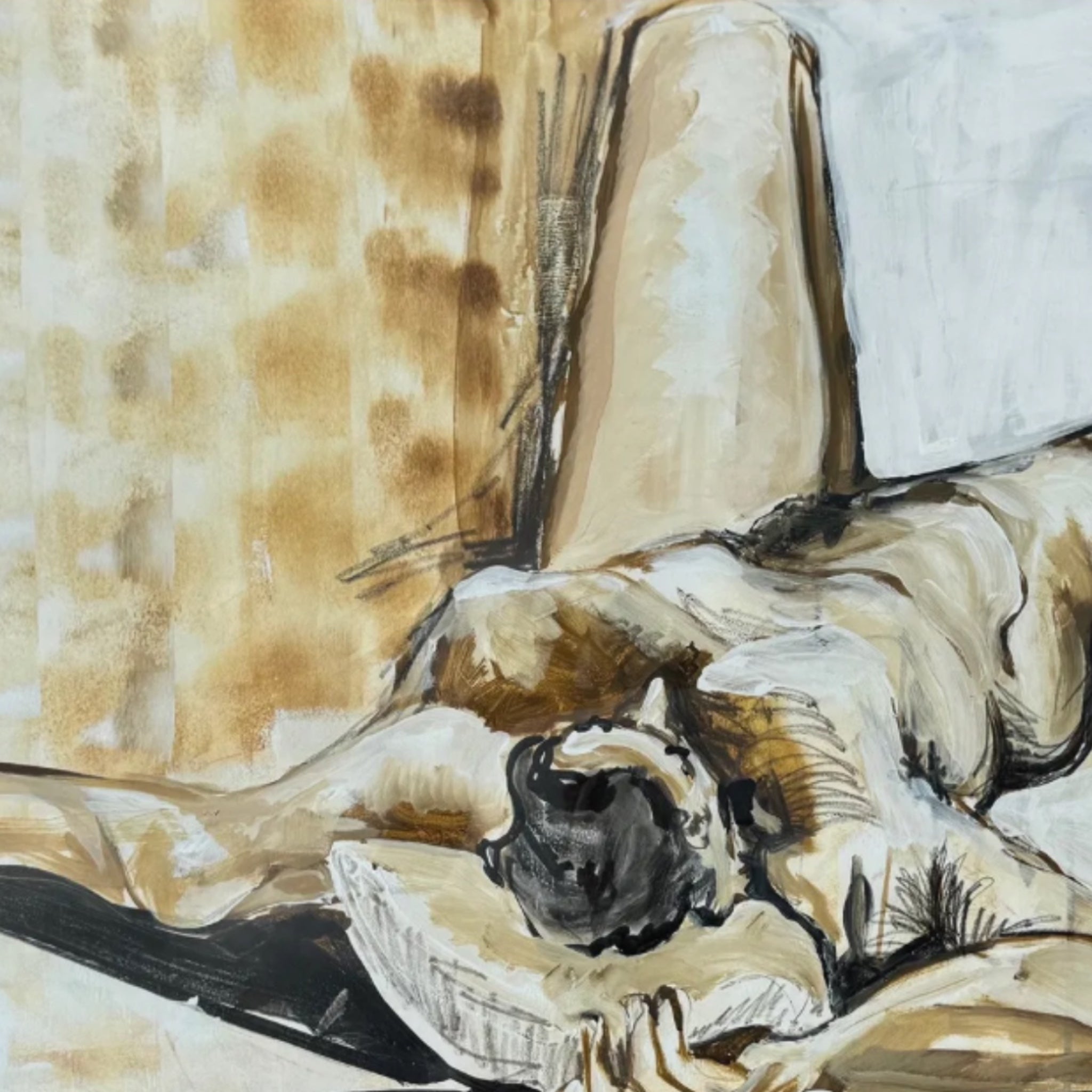 Vintage Oversized Painting of a Reclining Male Nude in Original Custom Wood Frame