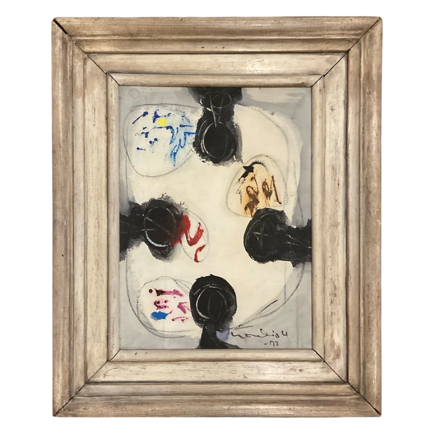 1972 Abstract Painting in Vintage Wood Frame