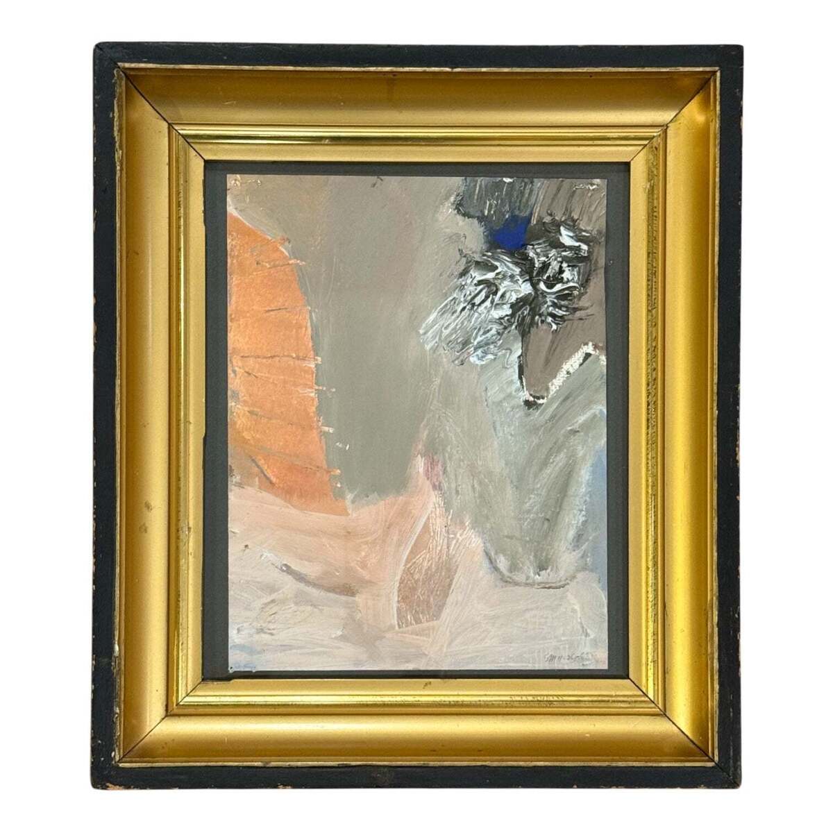 1969 Energetic Abstract Expressionist Painting in Heavy Antique Frame