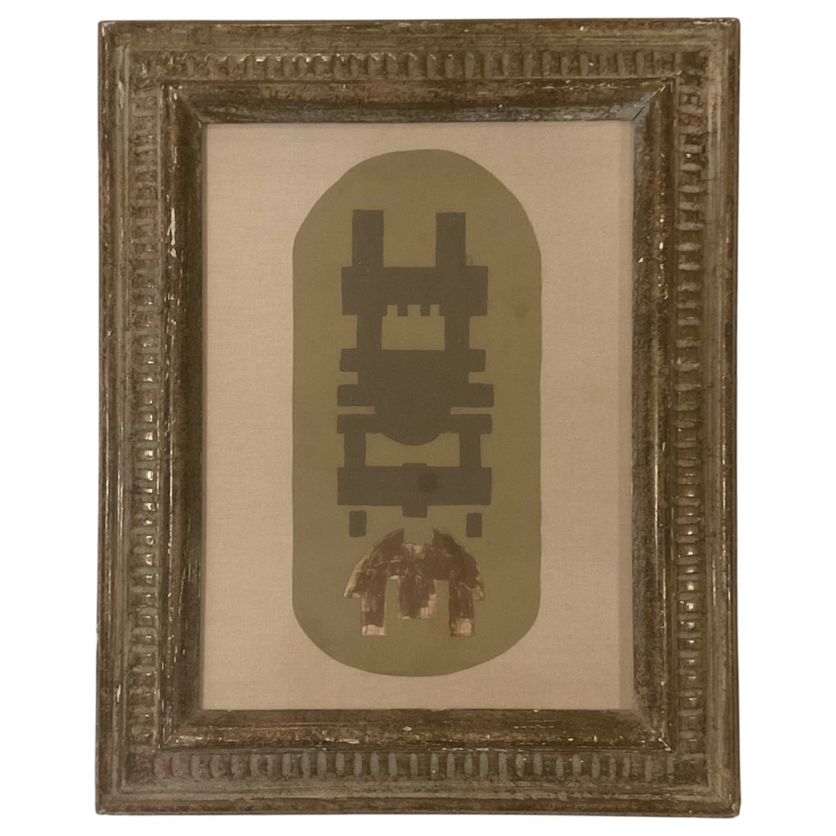 Abstract Constructivist Mixed Media in Neutrals with Antique Frame