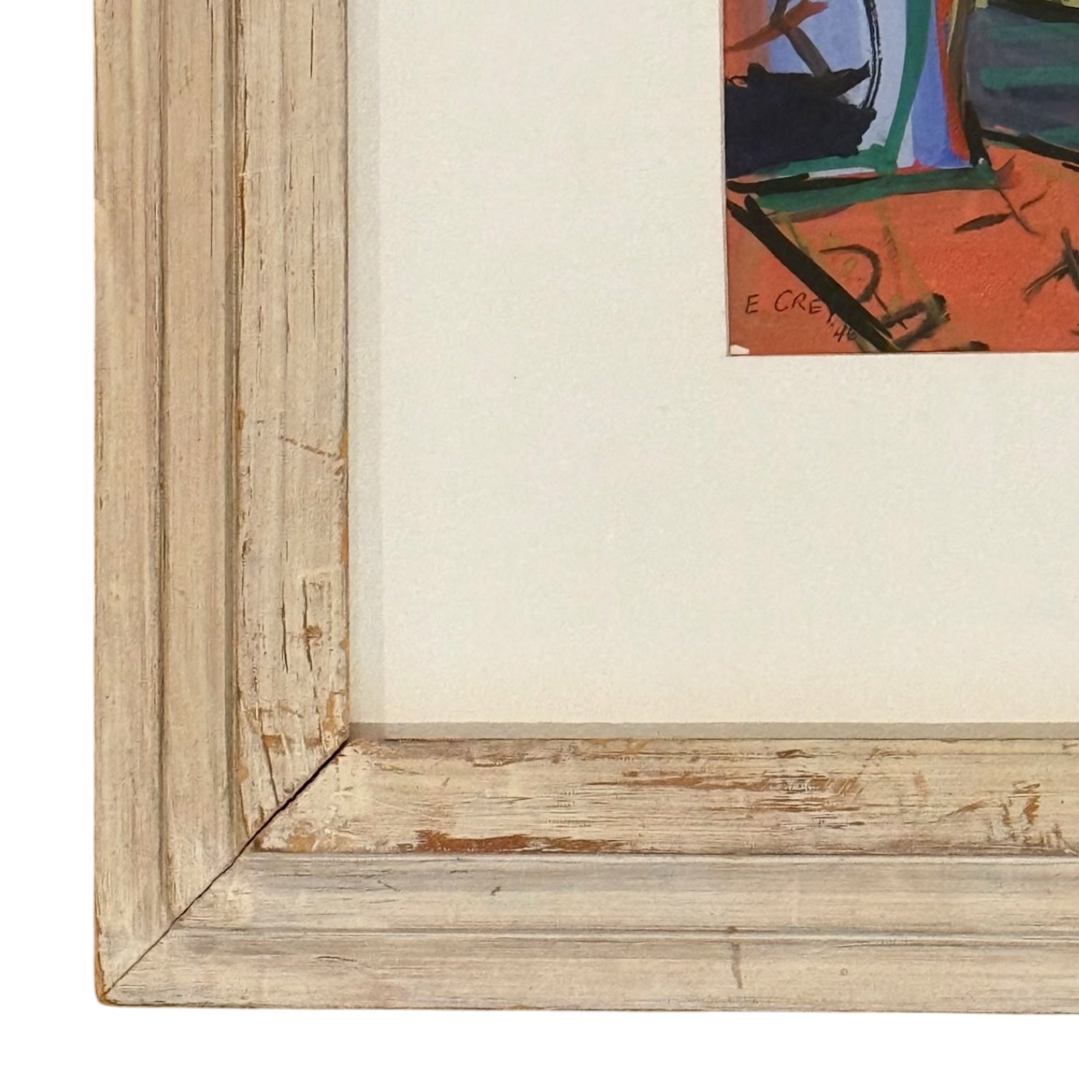 1946 Cubist Seated Figure in a Room Setting Presented in a Vintage Patinated Frame