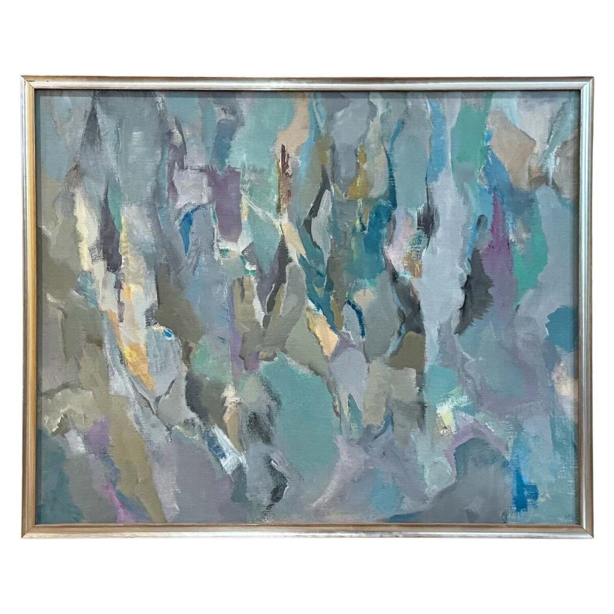 Painterly Abstract in Watery Blues and Lilac in Custom Frame