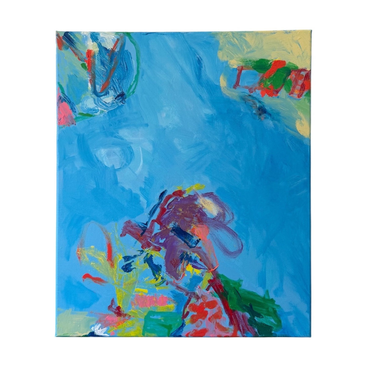 Abstract Expressionist Painting in Blues, Greens and Fuchsia