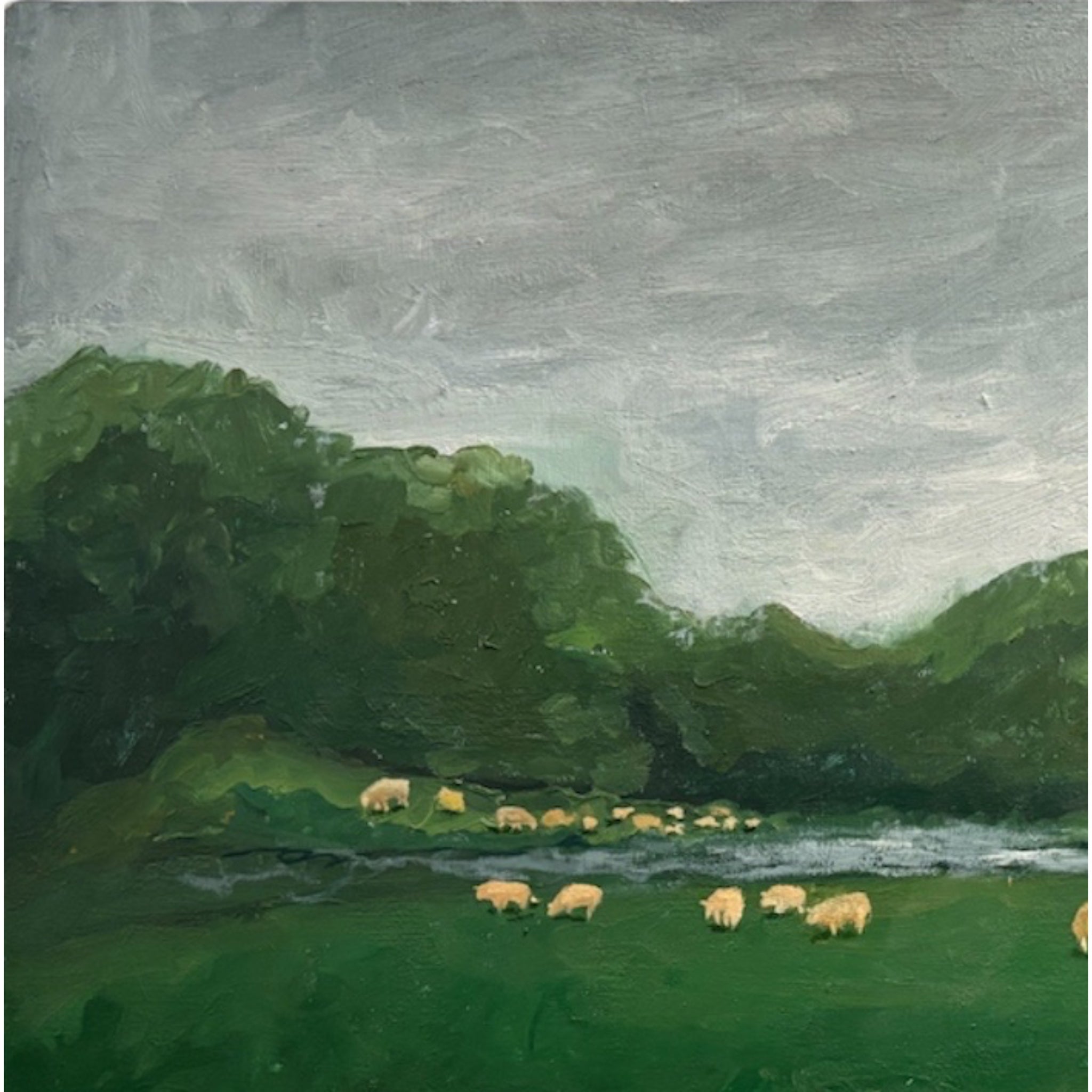 Large Vintage Bucolic Countryside with Rolling Hills and Grazing Sheep
