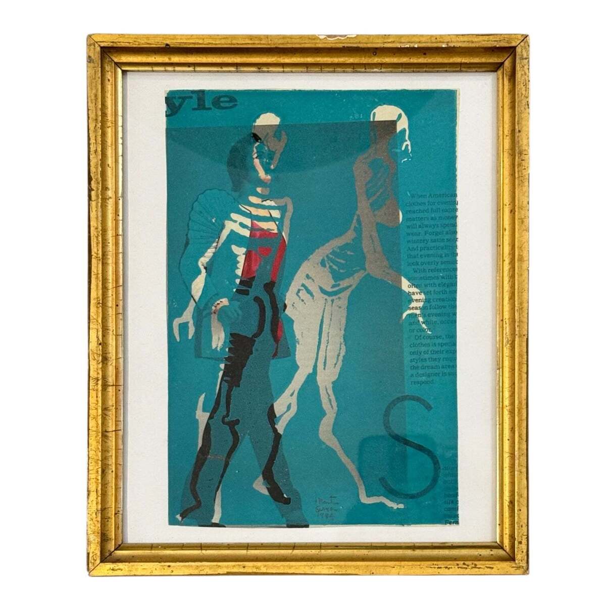 Martin Sumers Figurative Monotype in a 19th Century Gilt Wood Frame