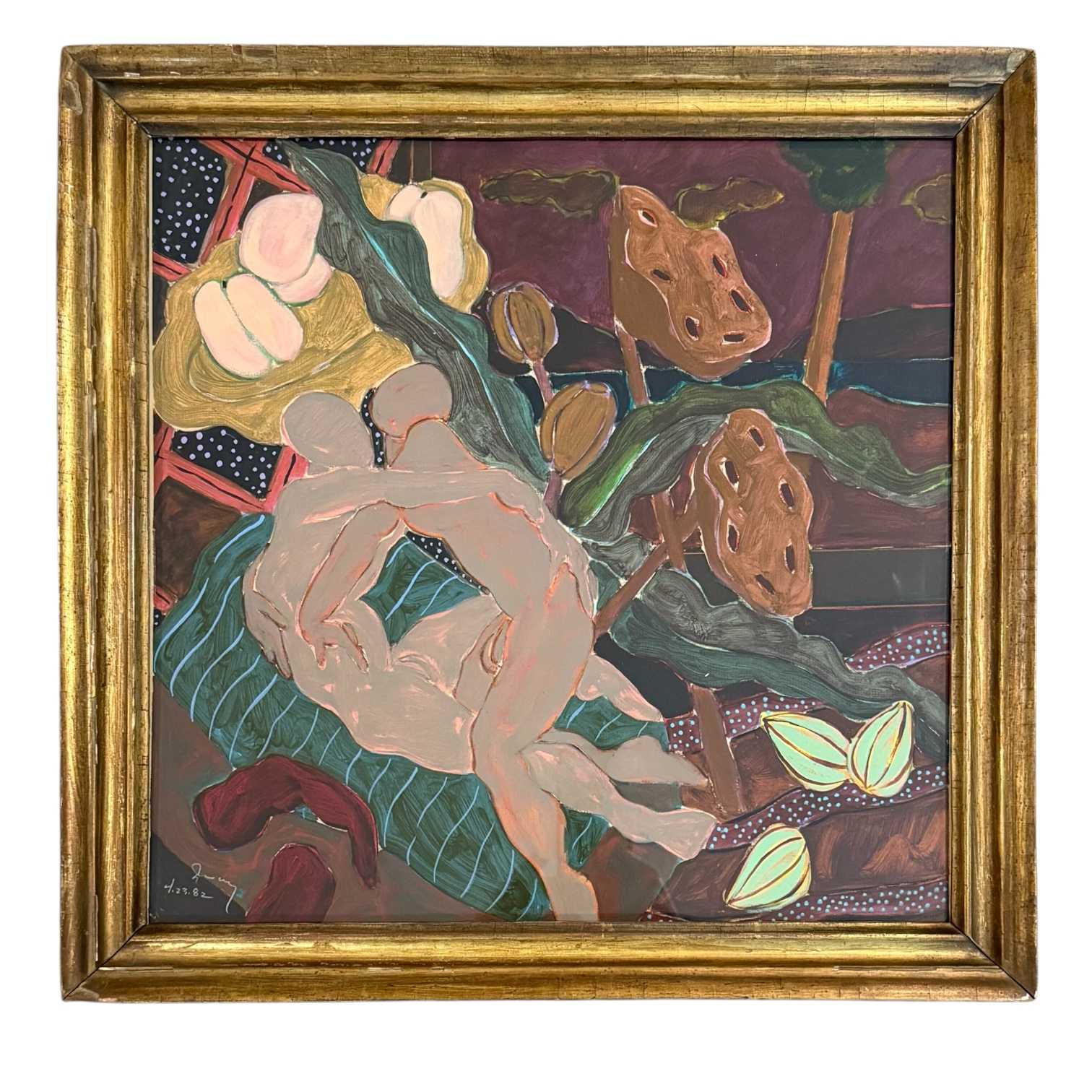 Figurative Naturescape Painting in Autumnal Tones in Antique Gilt Frame