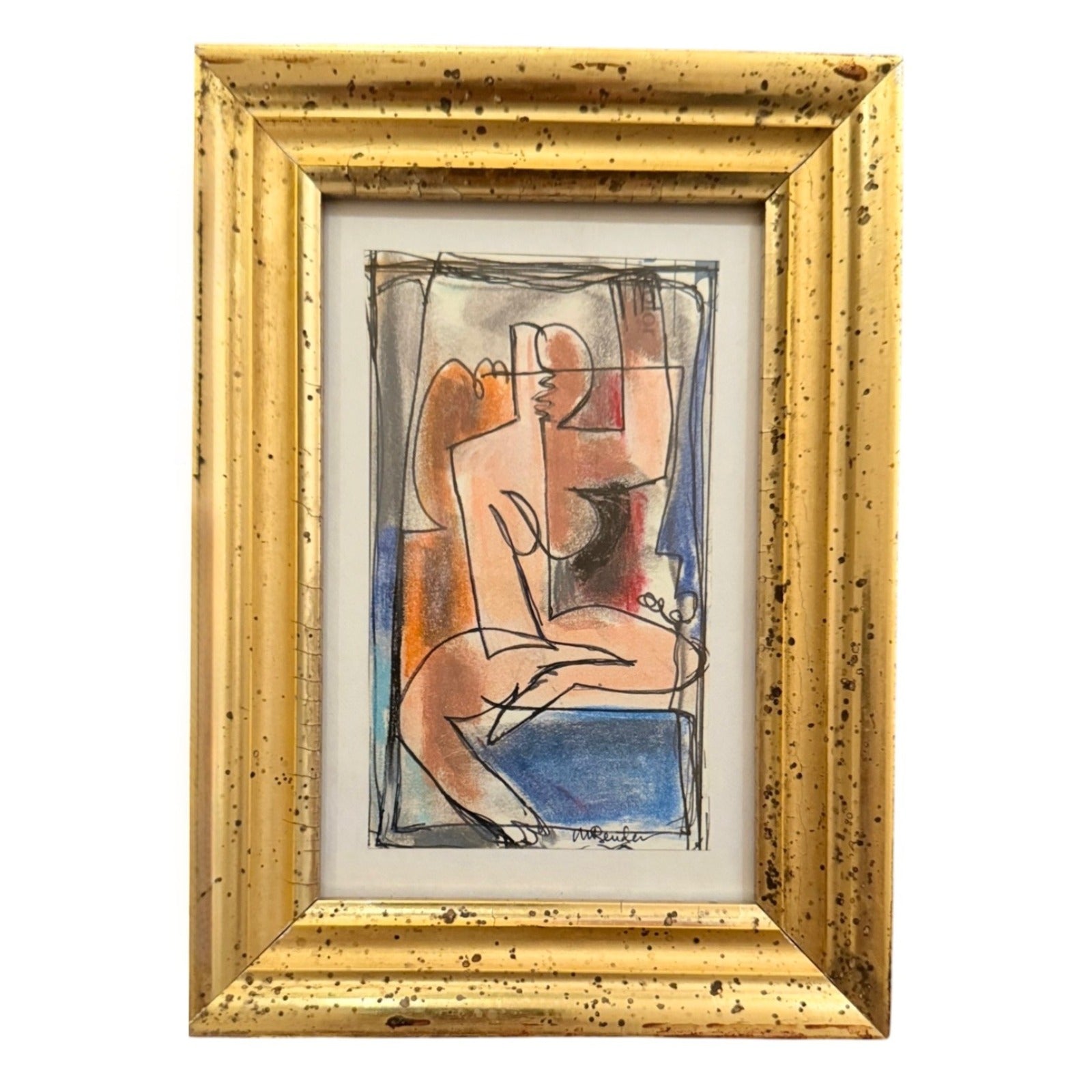 Abstract Painting of Seated Figure in 19th Century Gilt Frame