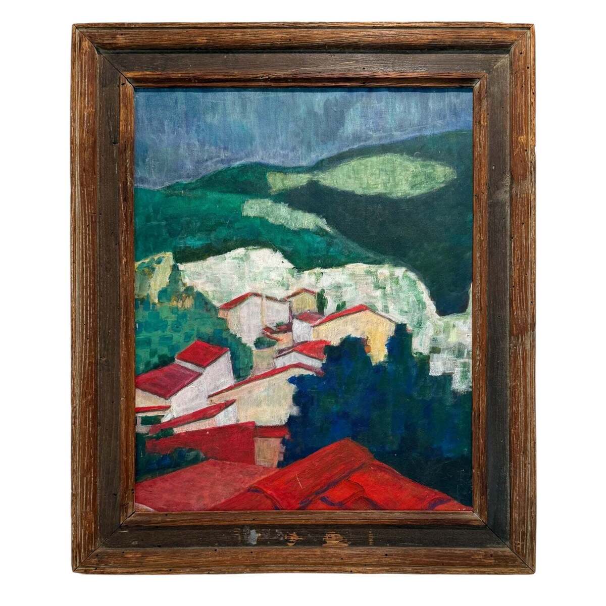 Landscape Oil Painting in Heavy Vintage Wood Frame