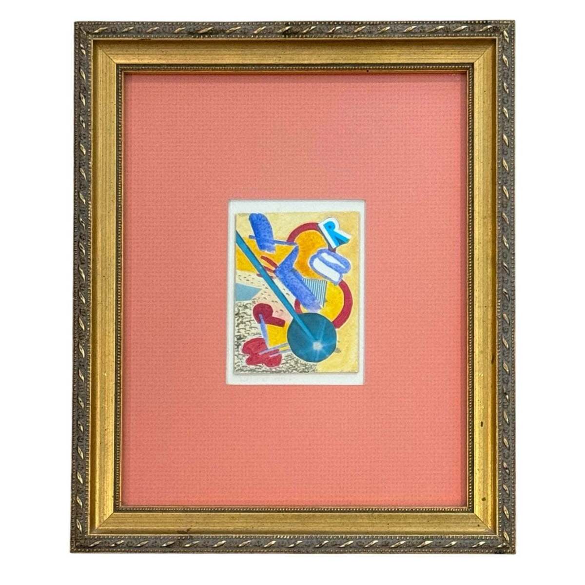Vibrant Painting in the Manner of Kandinsky in Original Vintage Mat and Frame