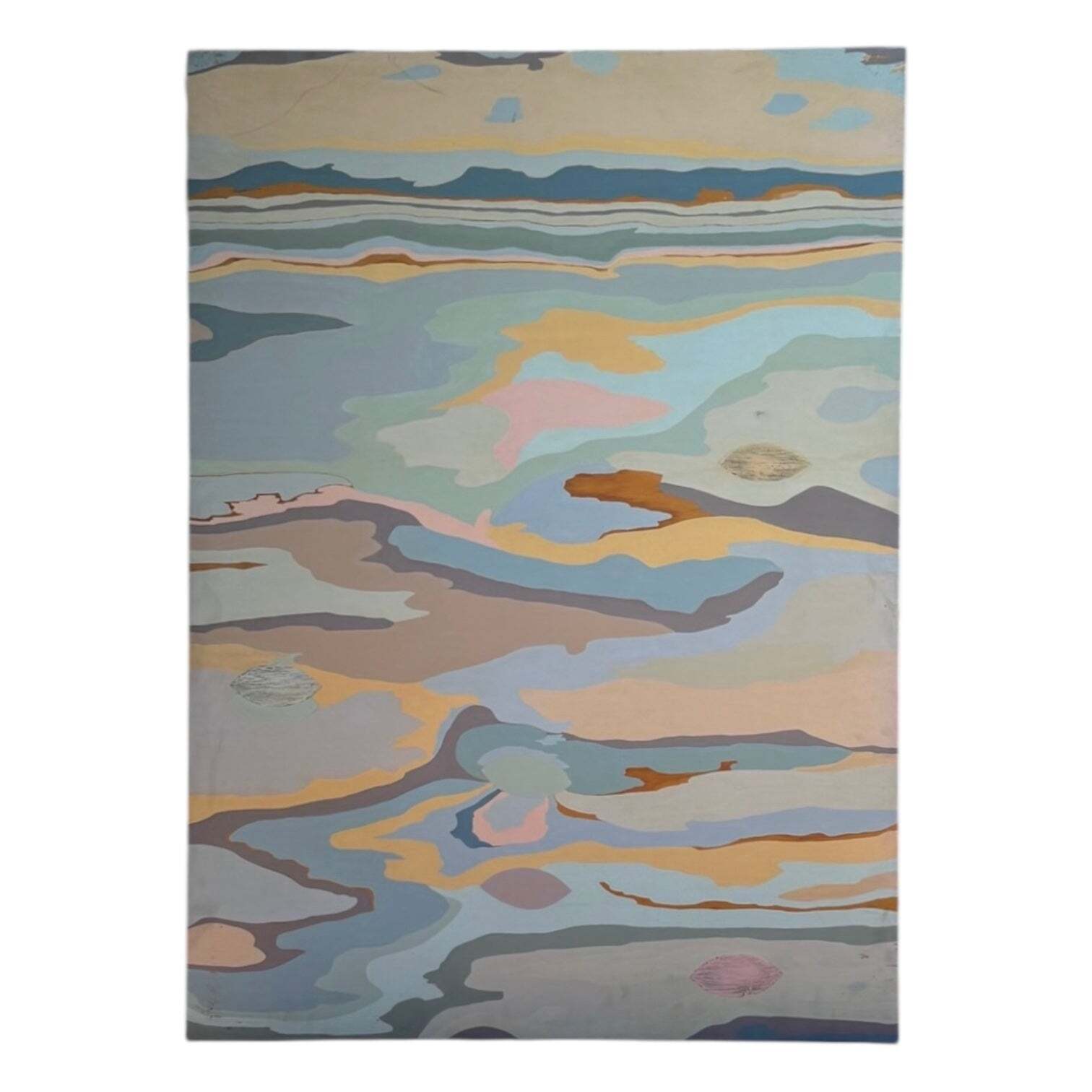Color Block Abstract in Blues  Taupe and Ochre