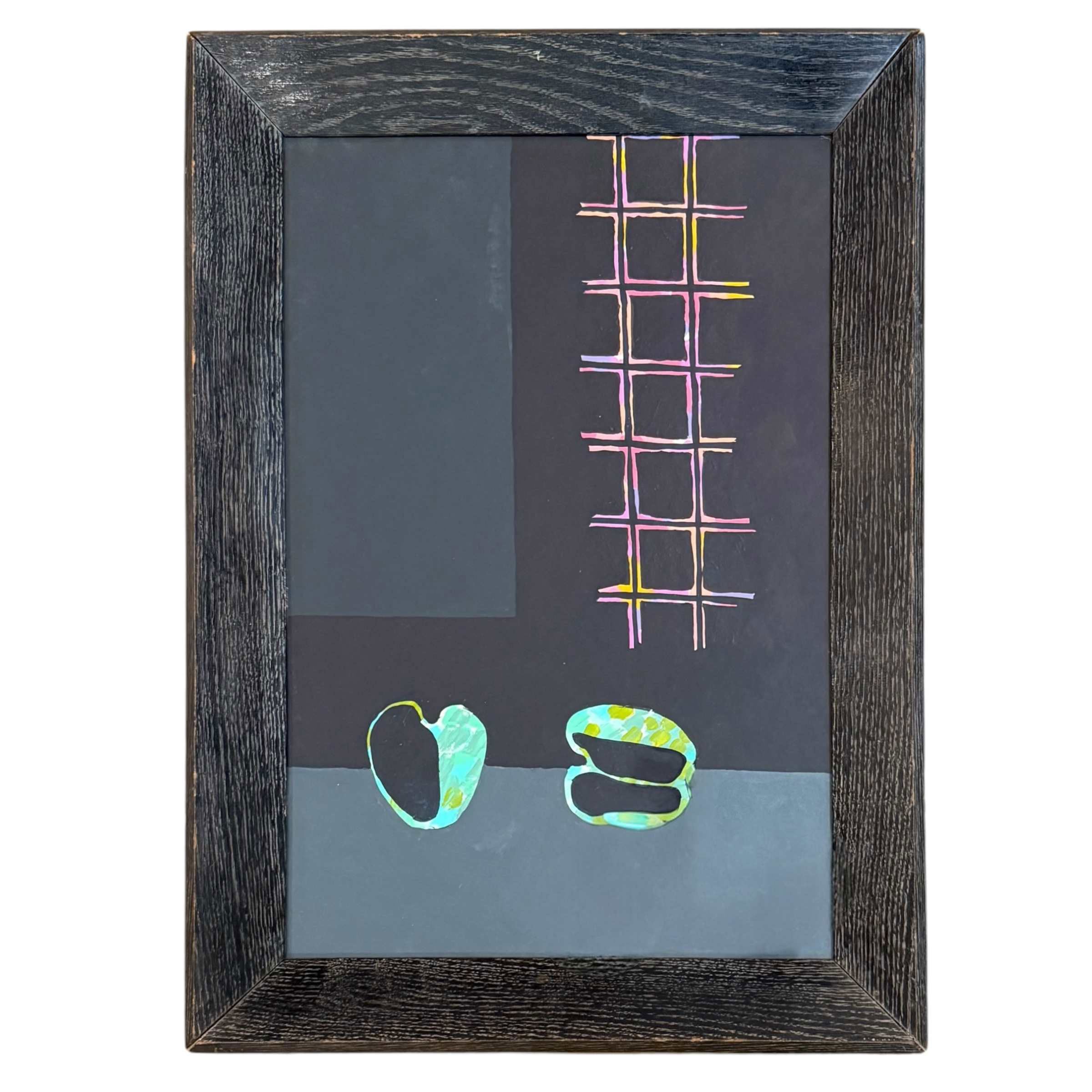 Minimalist Oil Painting in Dramatic Coloration in Vintage Cerused Frame