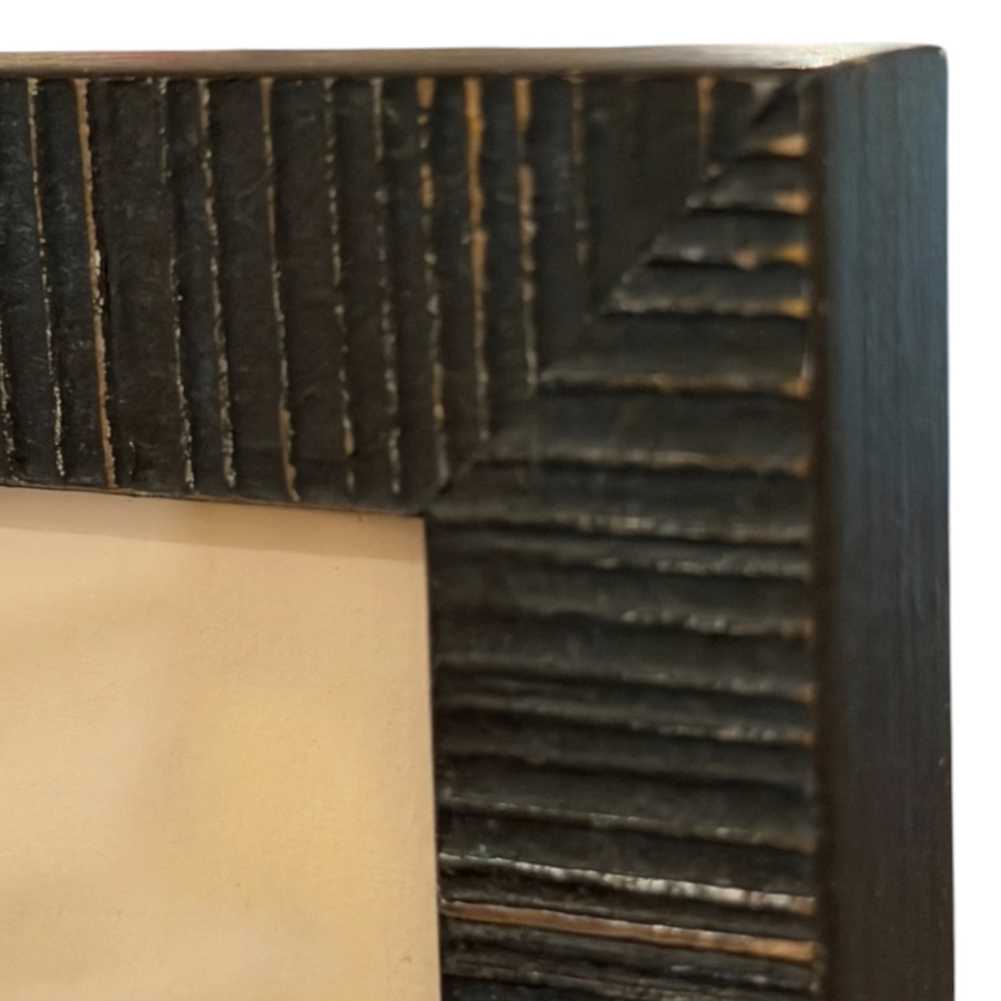 Meticulous Graphite Drawing of a Suspended Leaf in Custom Charcoal Striated Wood Frame