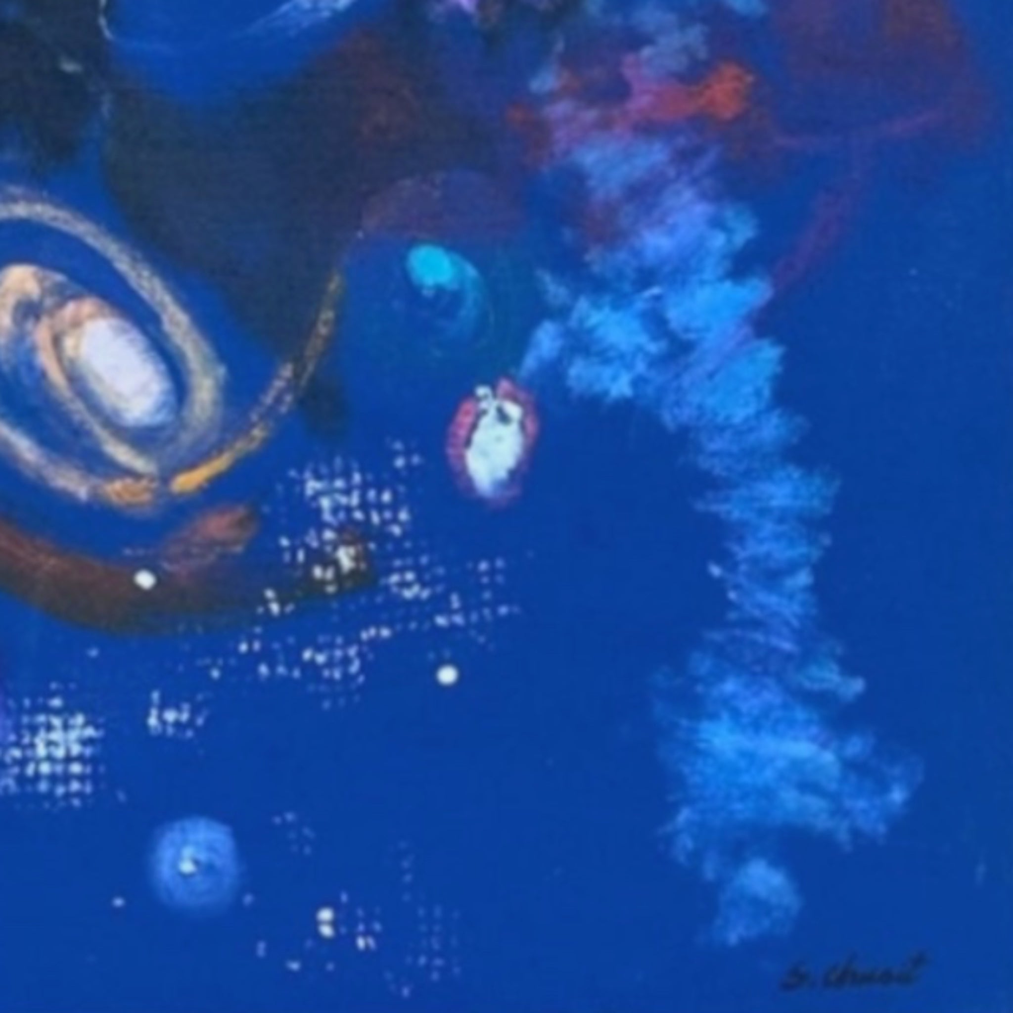 Large Organic Ultramarine Blue Painting in the Manner of Cy Twombly