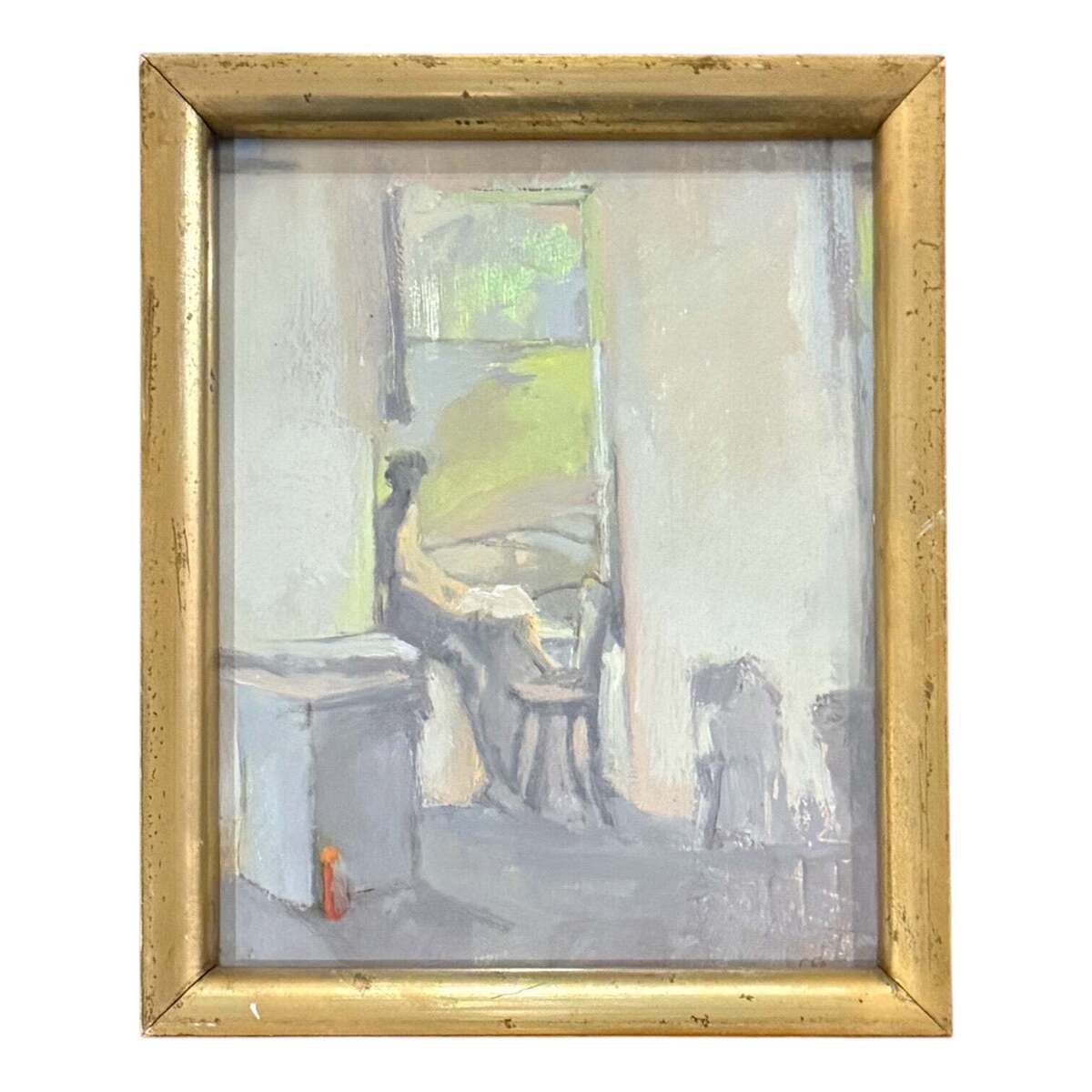Ethereal Painting of Figure in Interior in 19th Century Gilt Frame