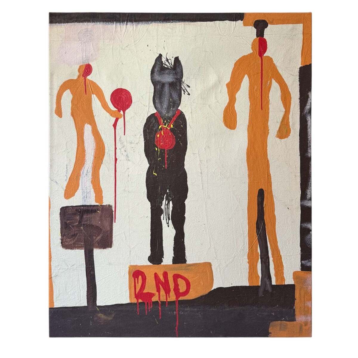 Neo-Expressionist Oil Painting of Figures with Cat