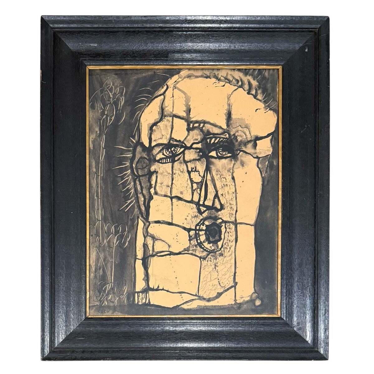Abstract Neo-Expressionist Portrait in Havey Black Vintage Frame