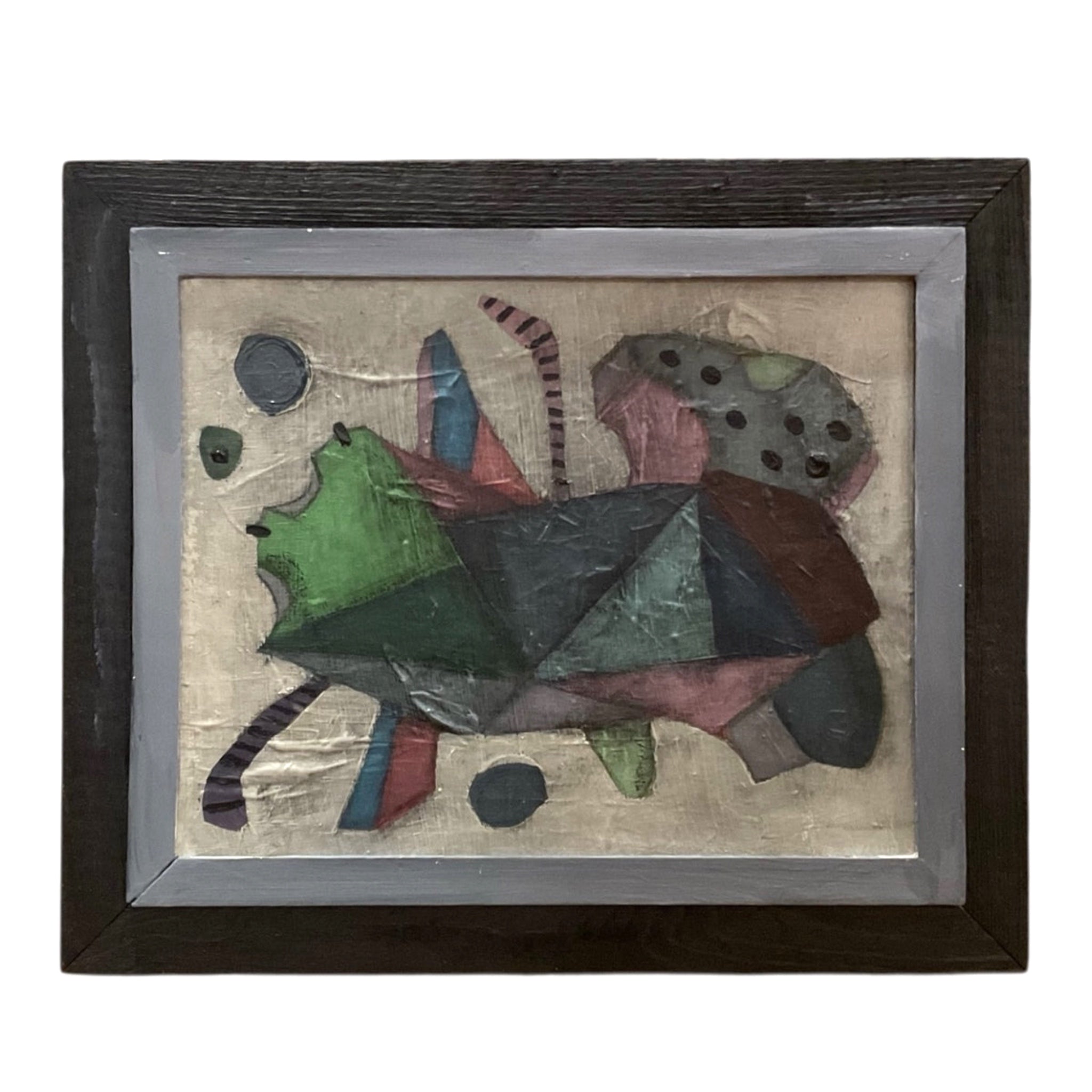 Abstract Painting with Biomorphic Shapes in Vintage Frame