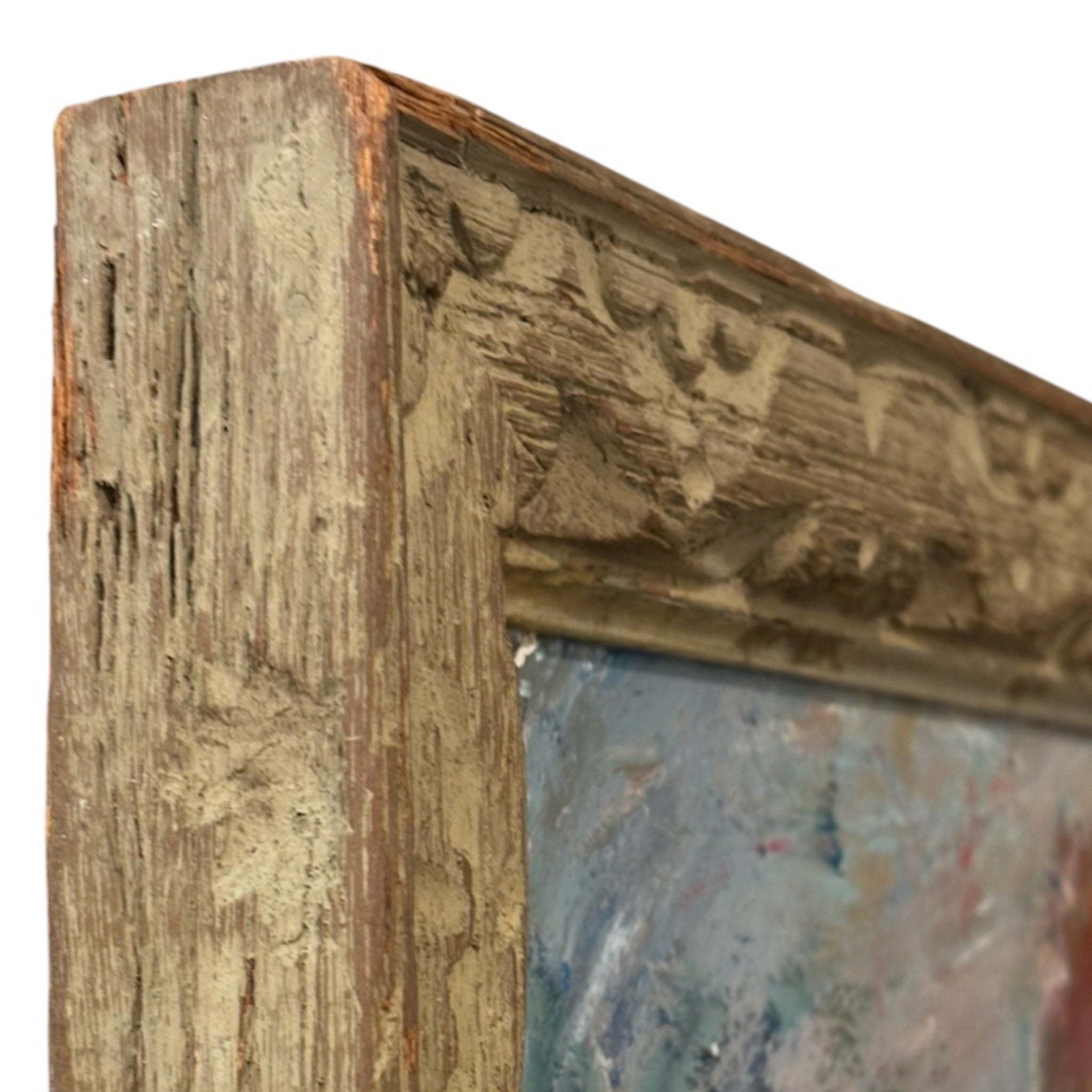Lush Vintage Figurative Painting with Gestural Brushwork in Antique Hand-Carved Frame