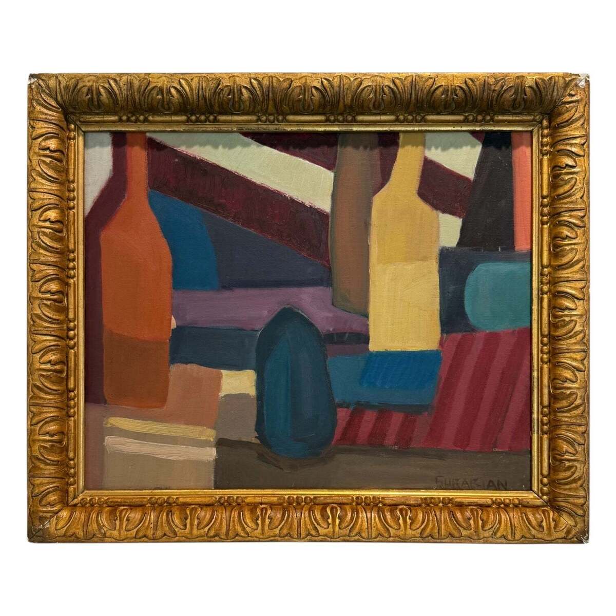 Oil Painting of Still Life in Saturated Jewel Tones in 19th Century Gilt Frame