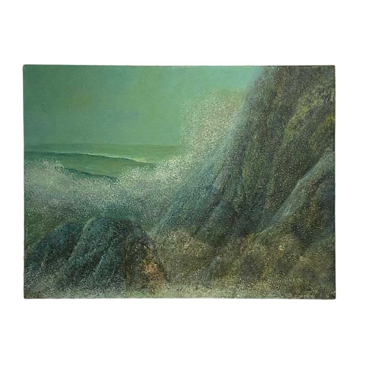 Large Vintage Seascape in Greens and Blues