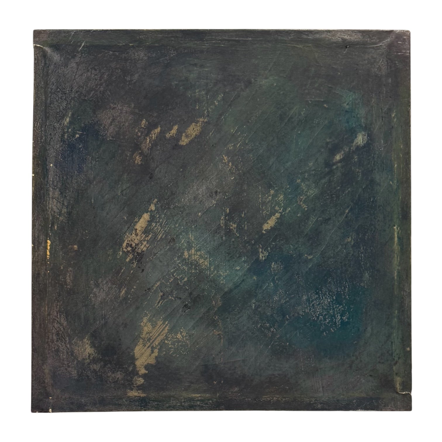 Vintage Colorfield Painting in Charcoal Gray and Teal