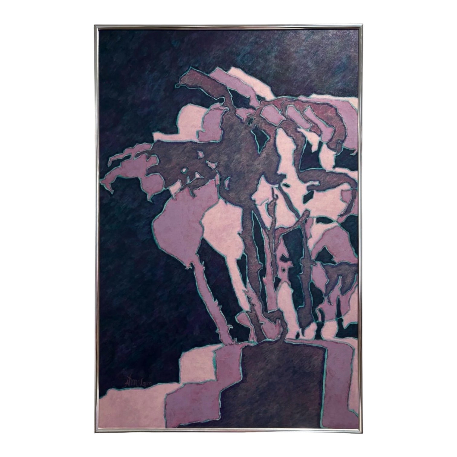 RESERVED FOR MM — Botanical Painting in Amethyst, Lilac and Pink in Original Vintage Frame