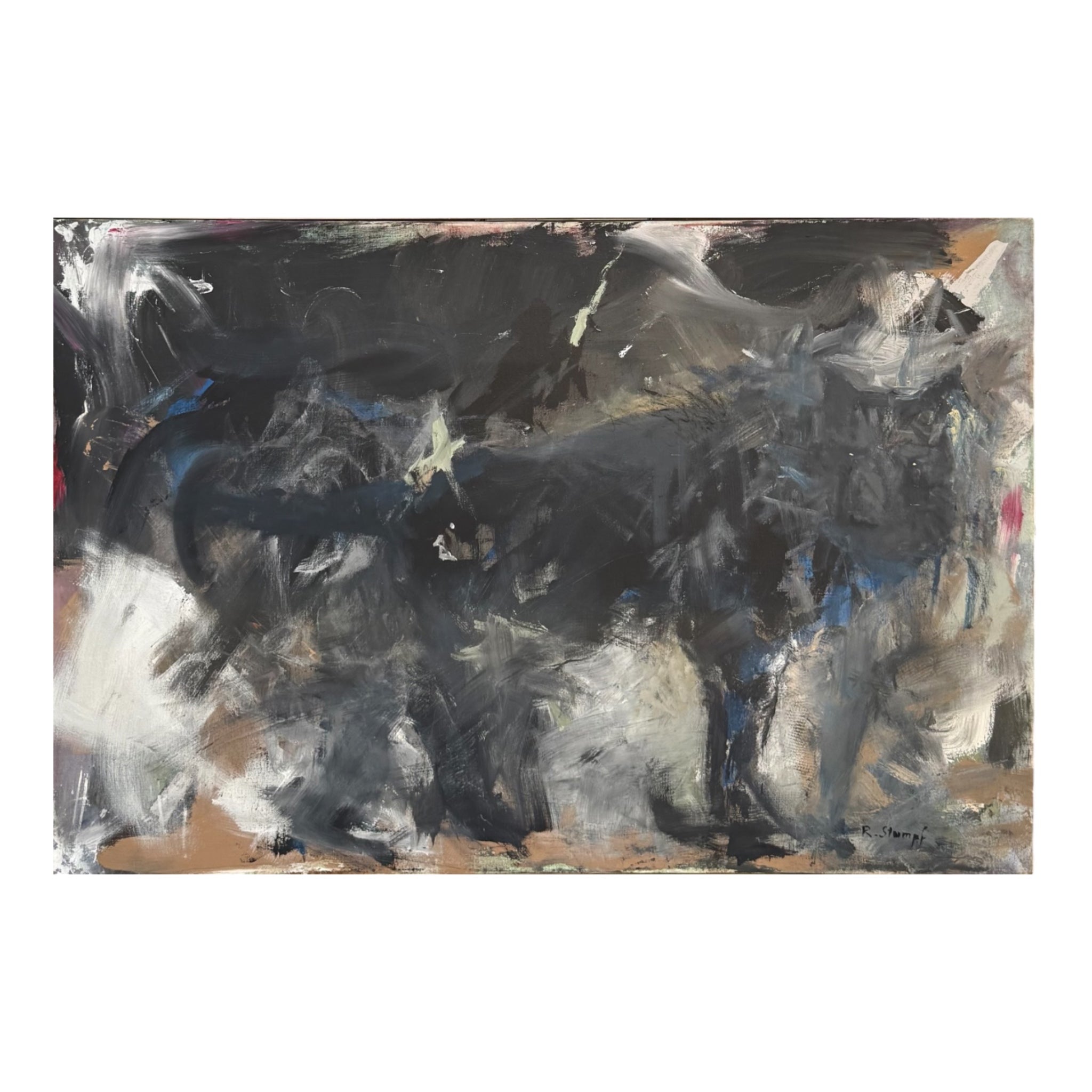 Gestural Neo-Expressionist Painting in Black, Gray and White