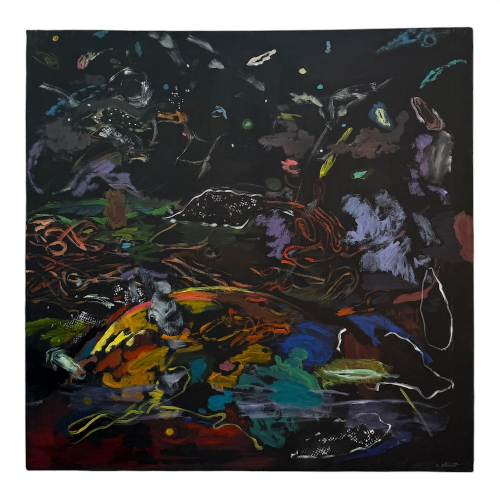 Square Gestural Painting on Black