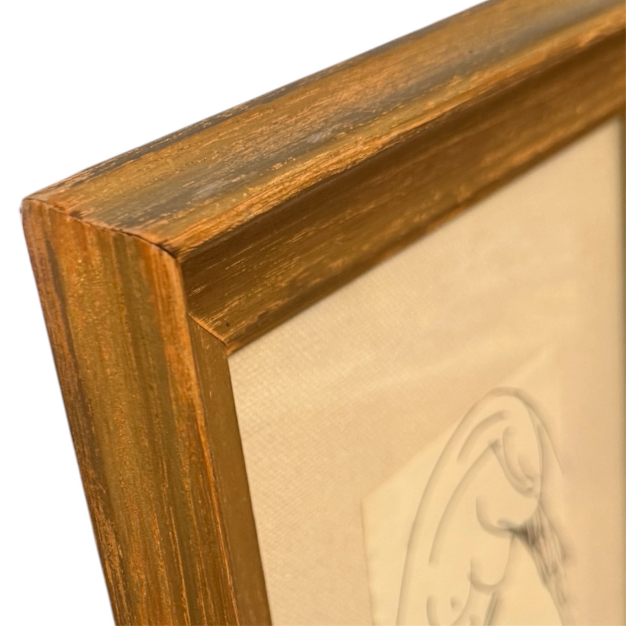 Minimalist Figurative Ink Drawing in Original Vintage Wood Frame