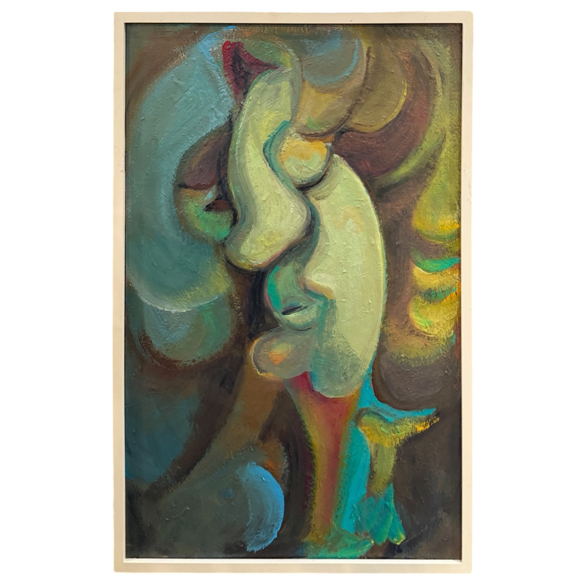 Large Expressionist Abstracted Portrait in Gallery-Style Frame