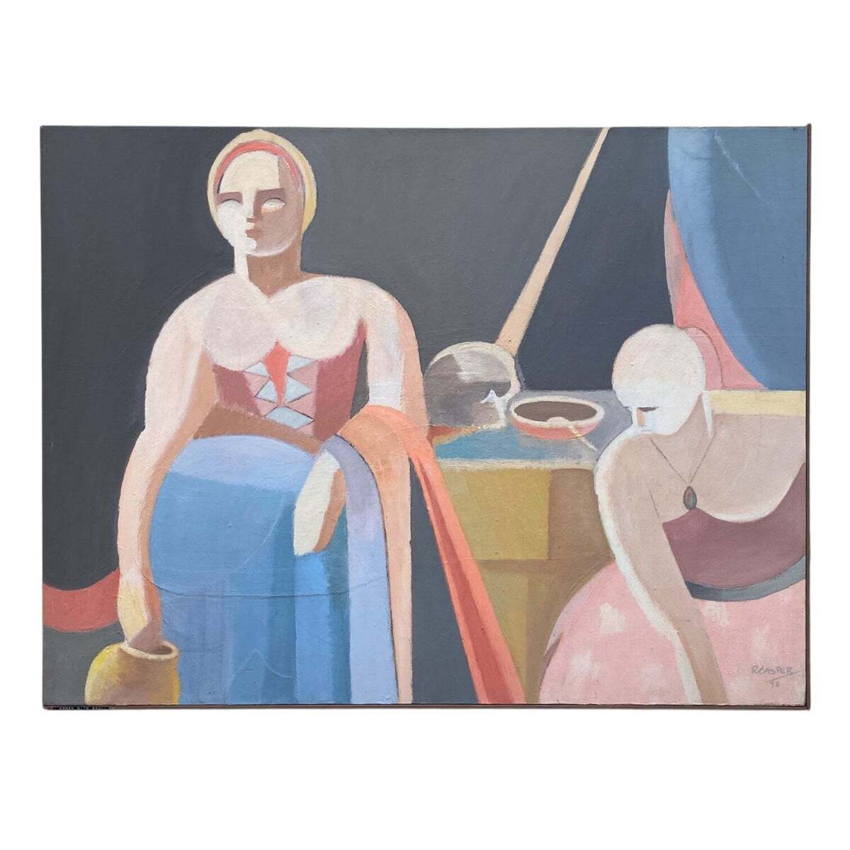 Abstract Figurative Painting of Two Women at Well