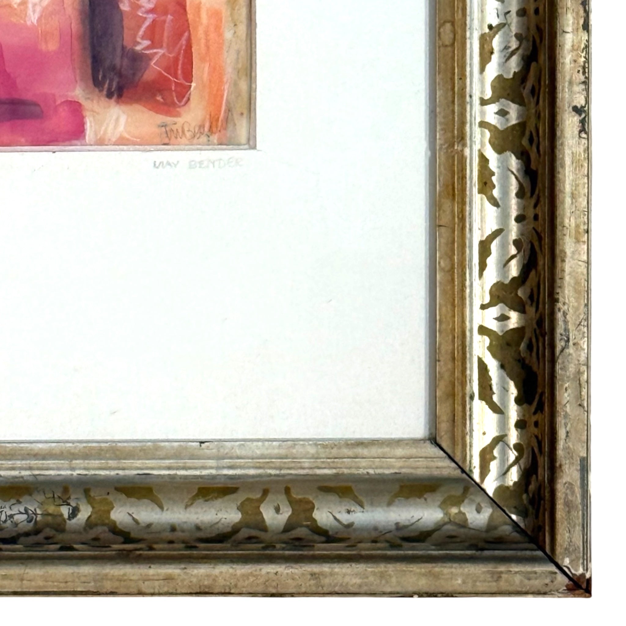 Figurative Mixed Media Painting in Rose Coloration in 19th Century Stencil Gilt Frame