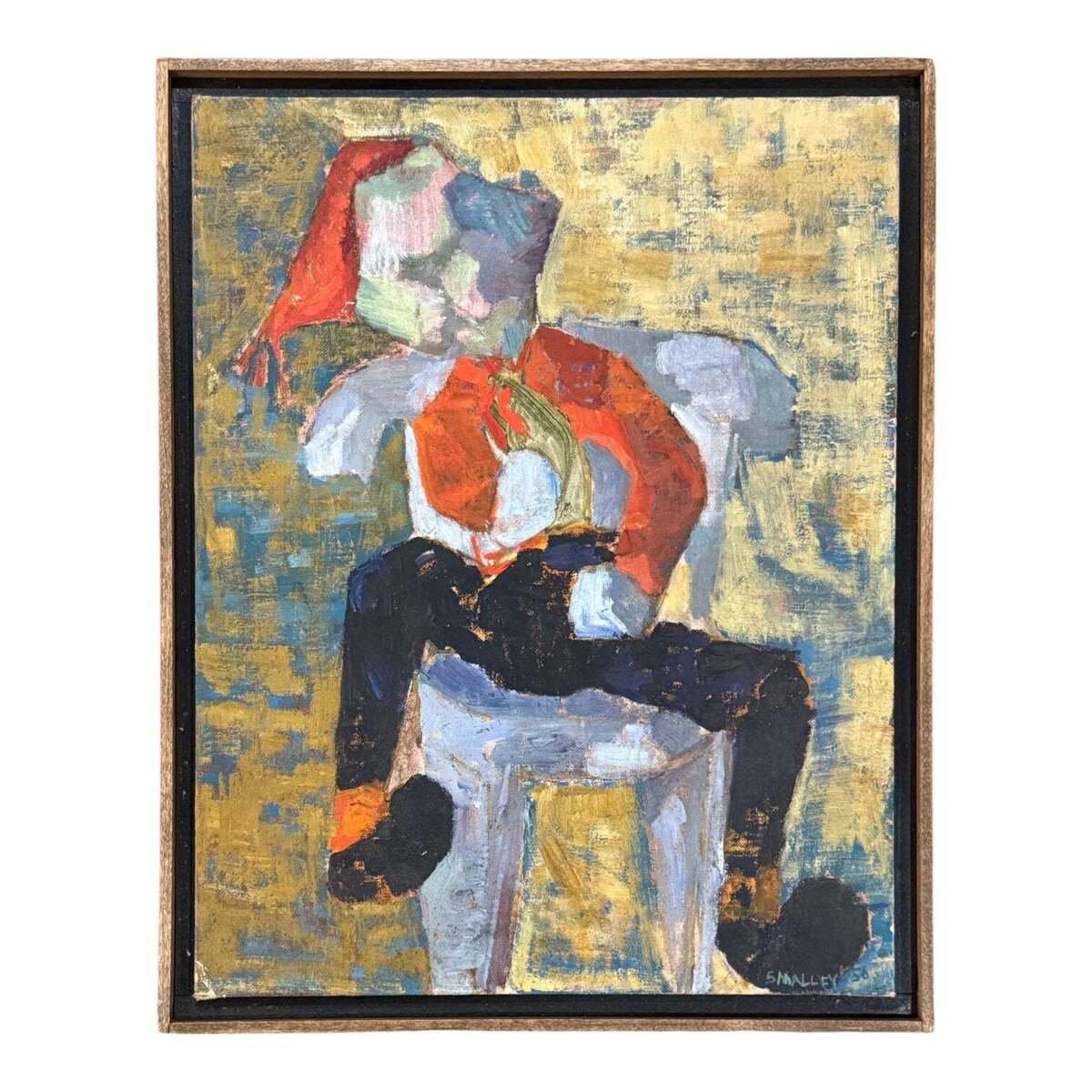 1956 Oil Painting of Seated Figure in Custom Float Frame