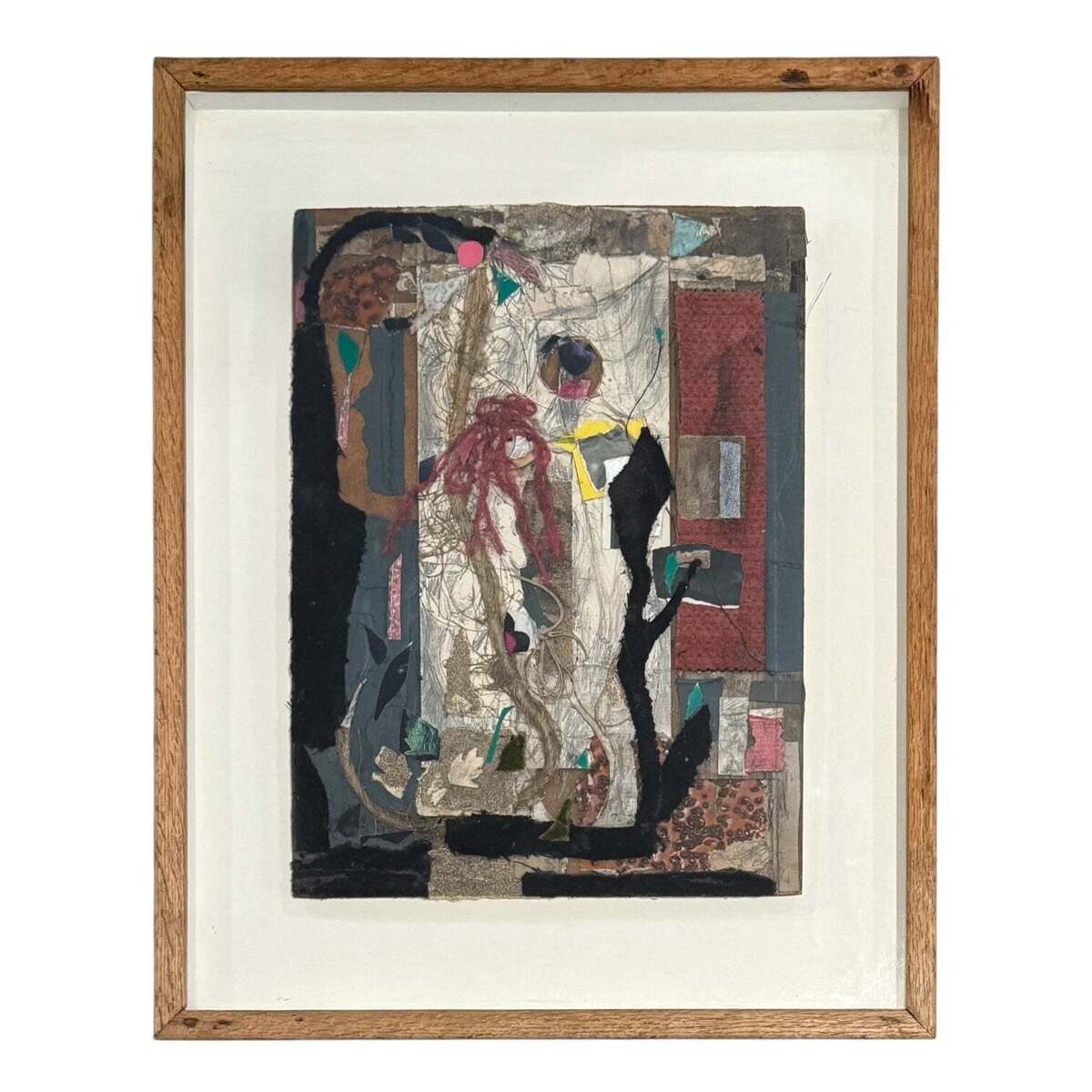 1991 Media Media Collage with Found Objects String and Fabric in Original Gallery-Style Frame