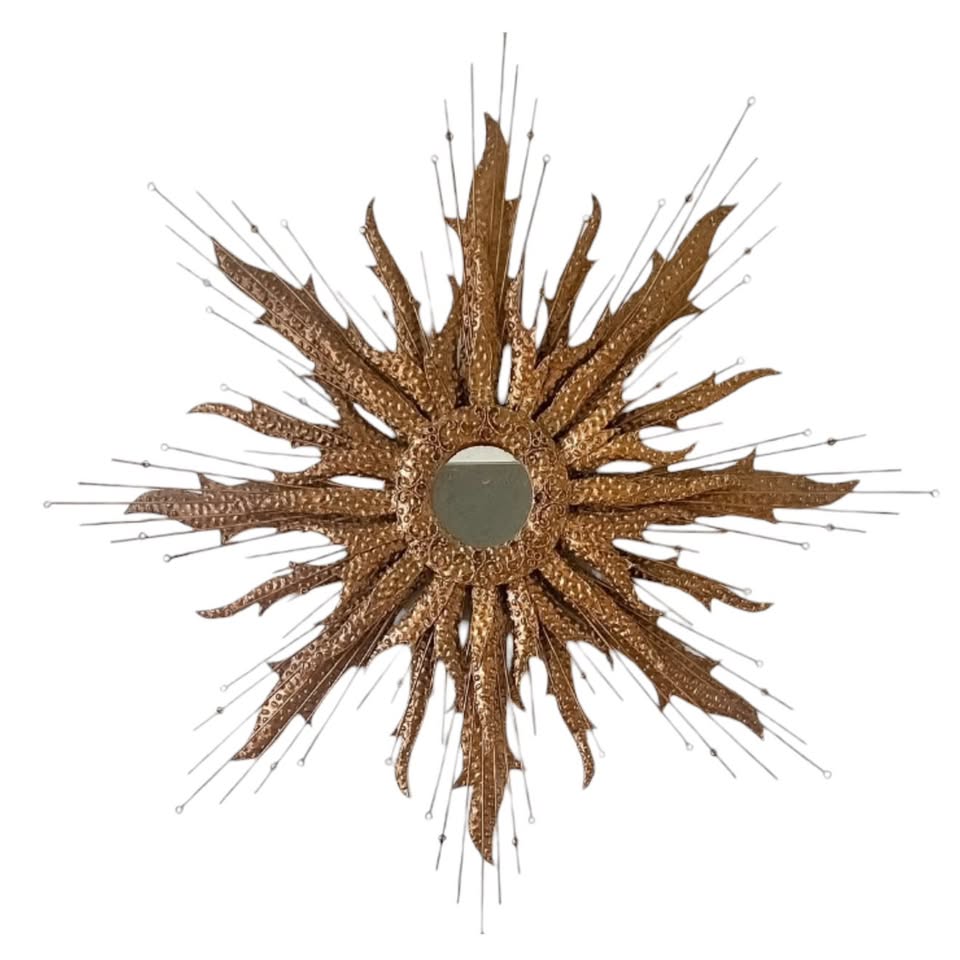 Monumental Vintage Gilt Iron Star Burst Mirror