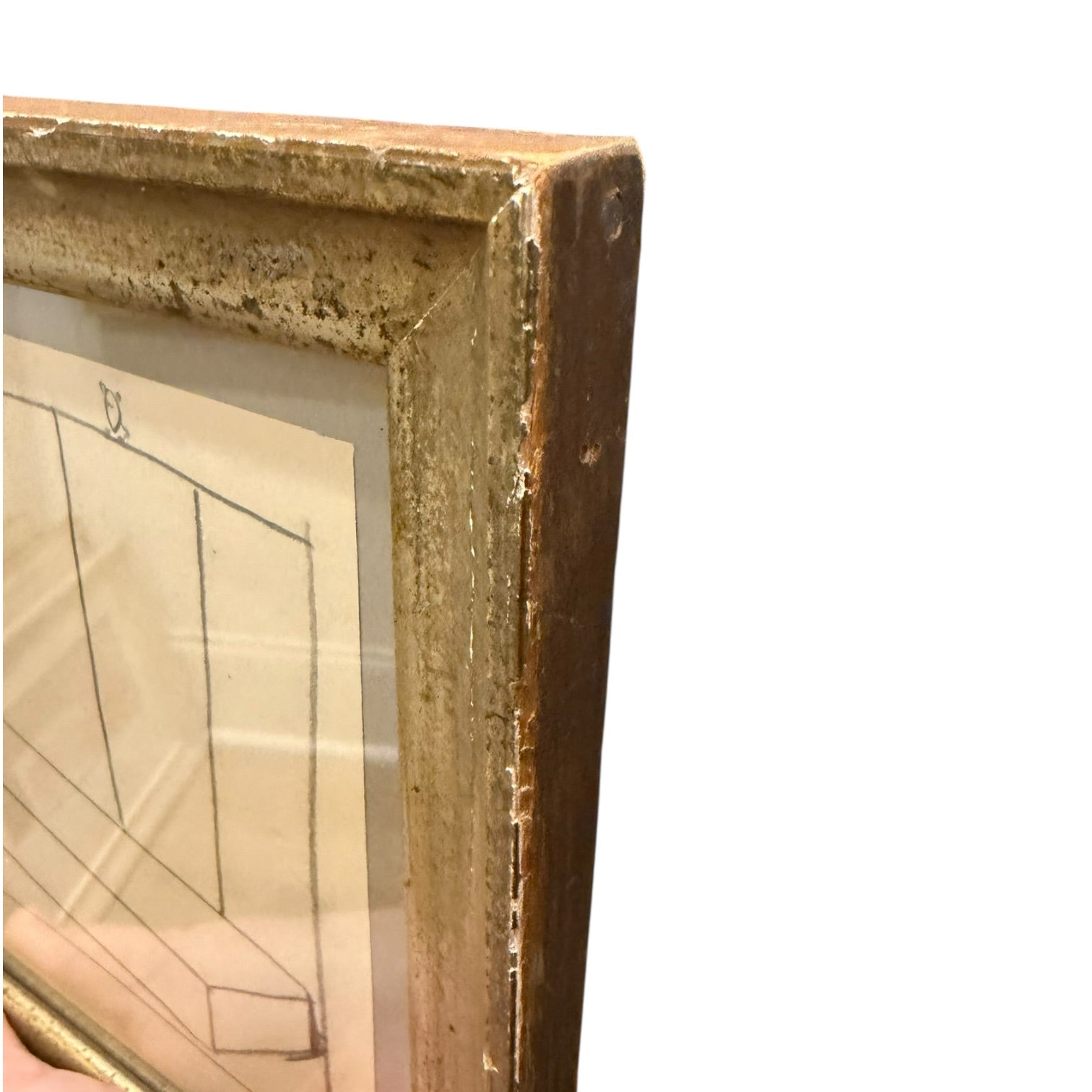 Minimalist Graphite Line Drawing of a Studio in Antique Gilded  Frame