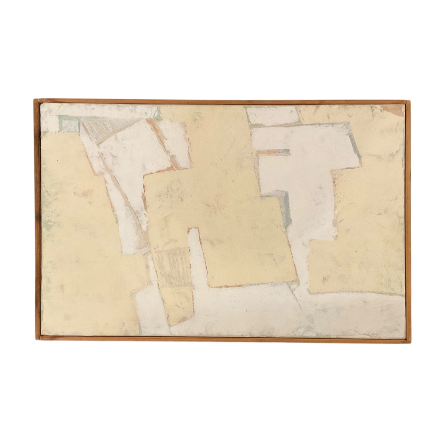 Plaster and Acrylic  Painting in Restrained Neutrals in Original Wood Lathe Frame