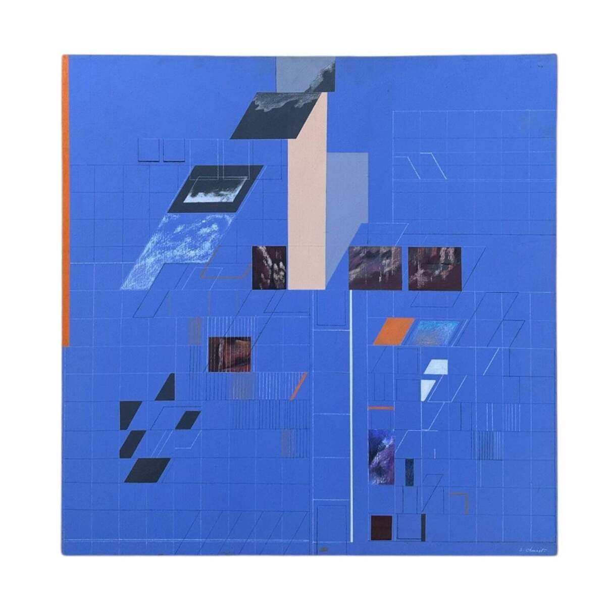 Square Geometric Abstract Mixed Media Painting