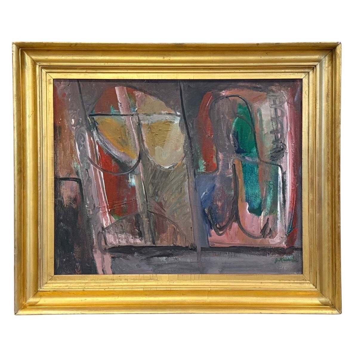 Abstract Expressionist Painting in Thick 19th Century Gilt Frame